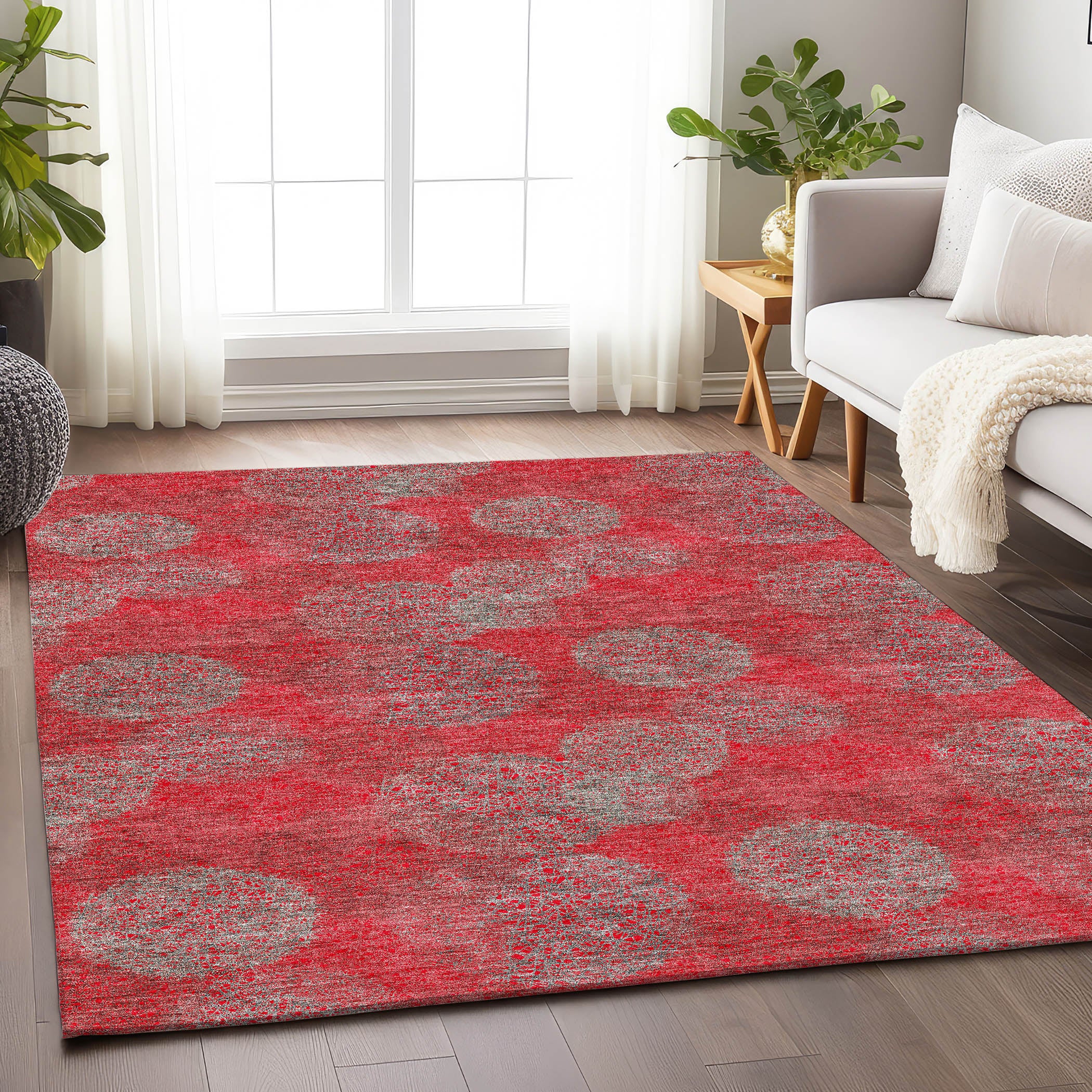 Santorini Machine Washable Transitional Red Rug 2'6" x 3'10" #shape_Rectangle