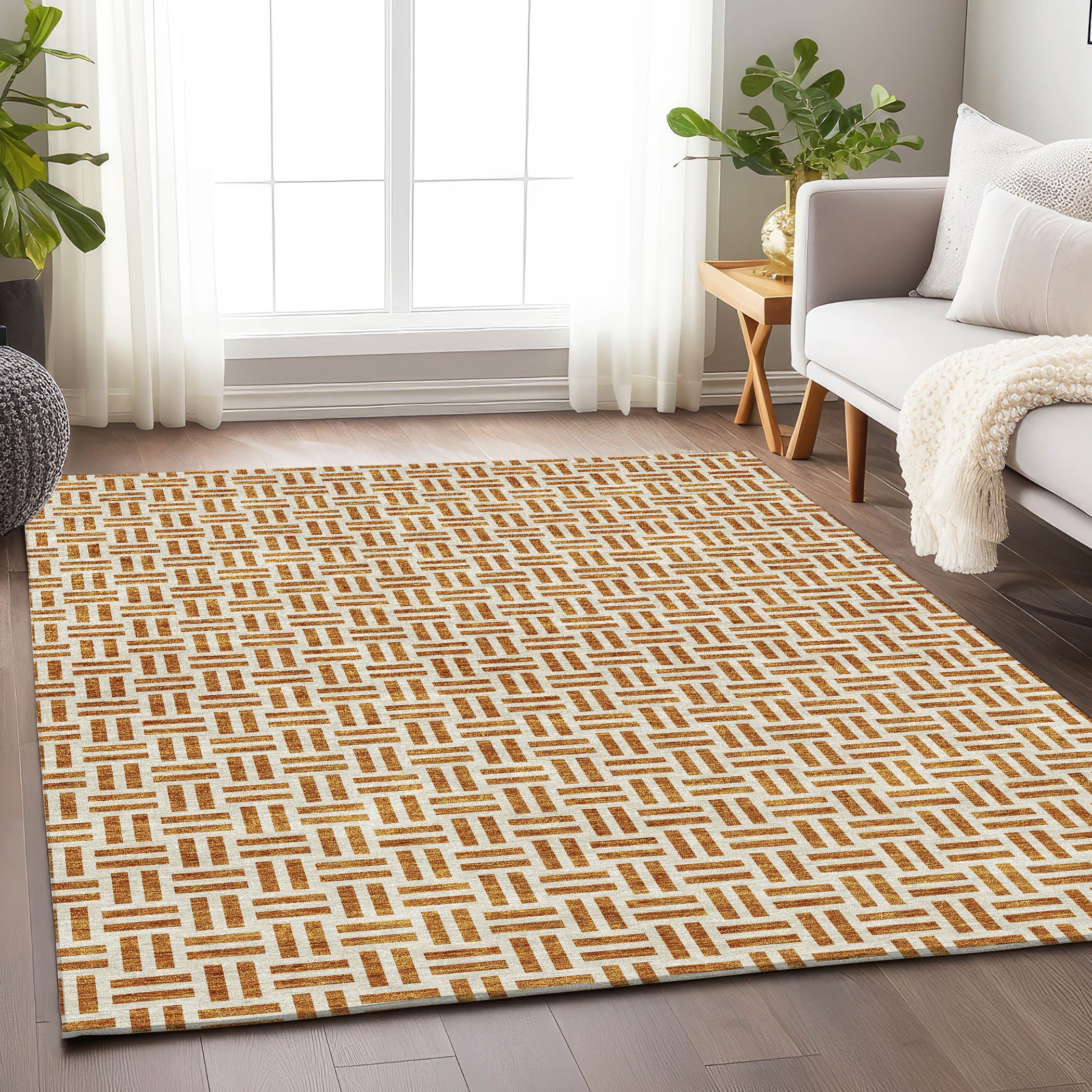 Tbilisi Machine Washable Transitional Copper Orange Rug 2'6" x 3'10" #shape_Rectangle