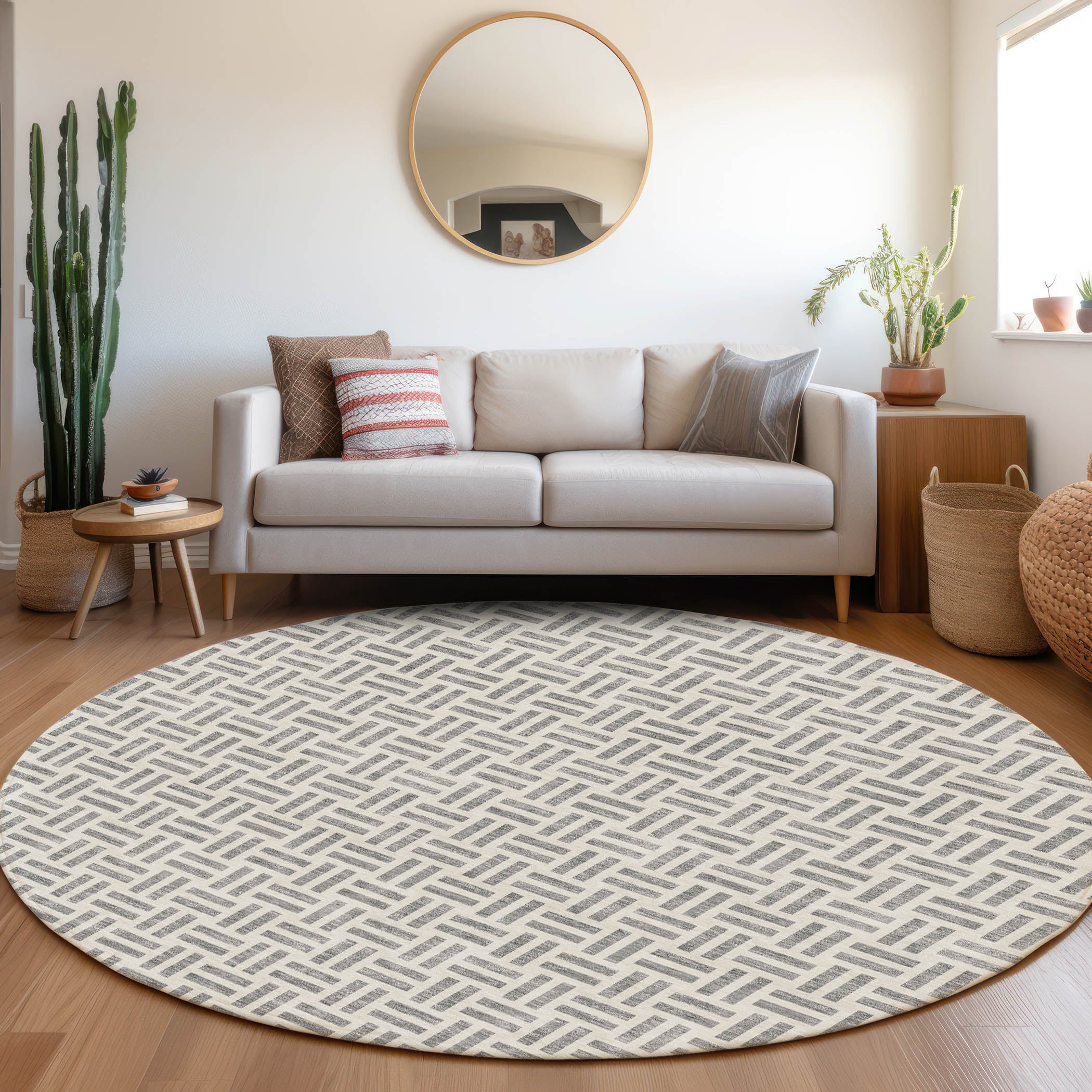 Tbilisi Machine Washable Transitional Gray Rug 8' x 8' #shape_Round