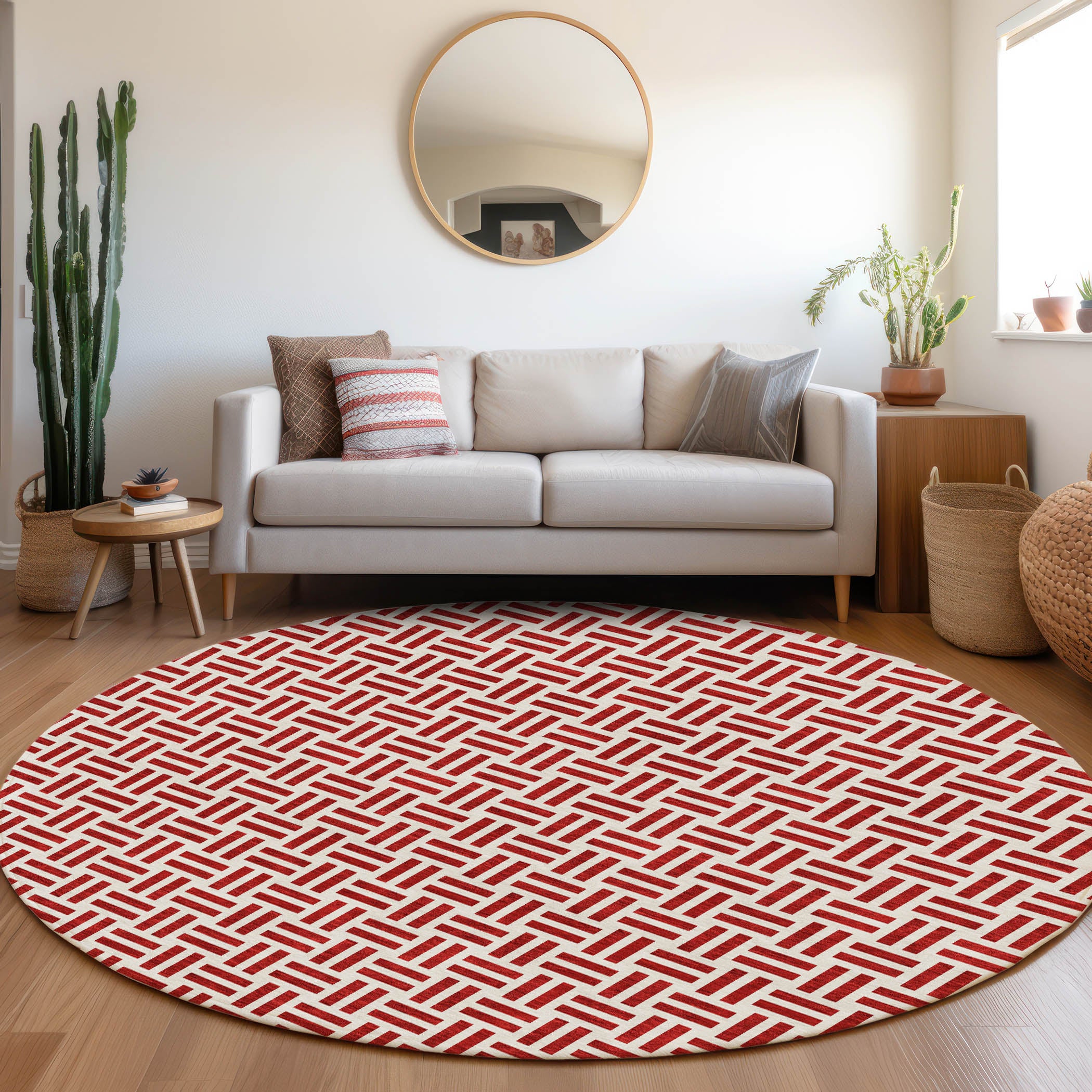 Tbilisi Machine Washable Transitional Red Rug 8' x 8' #shape_Round