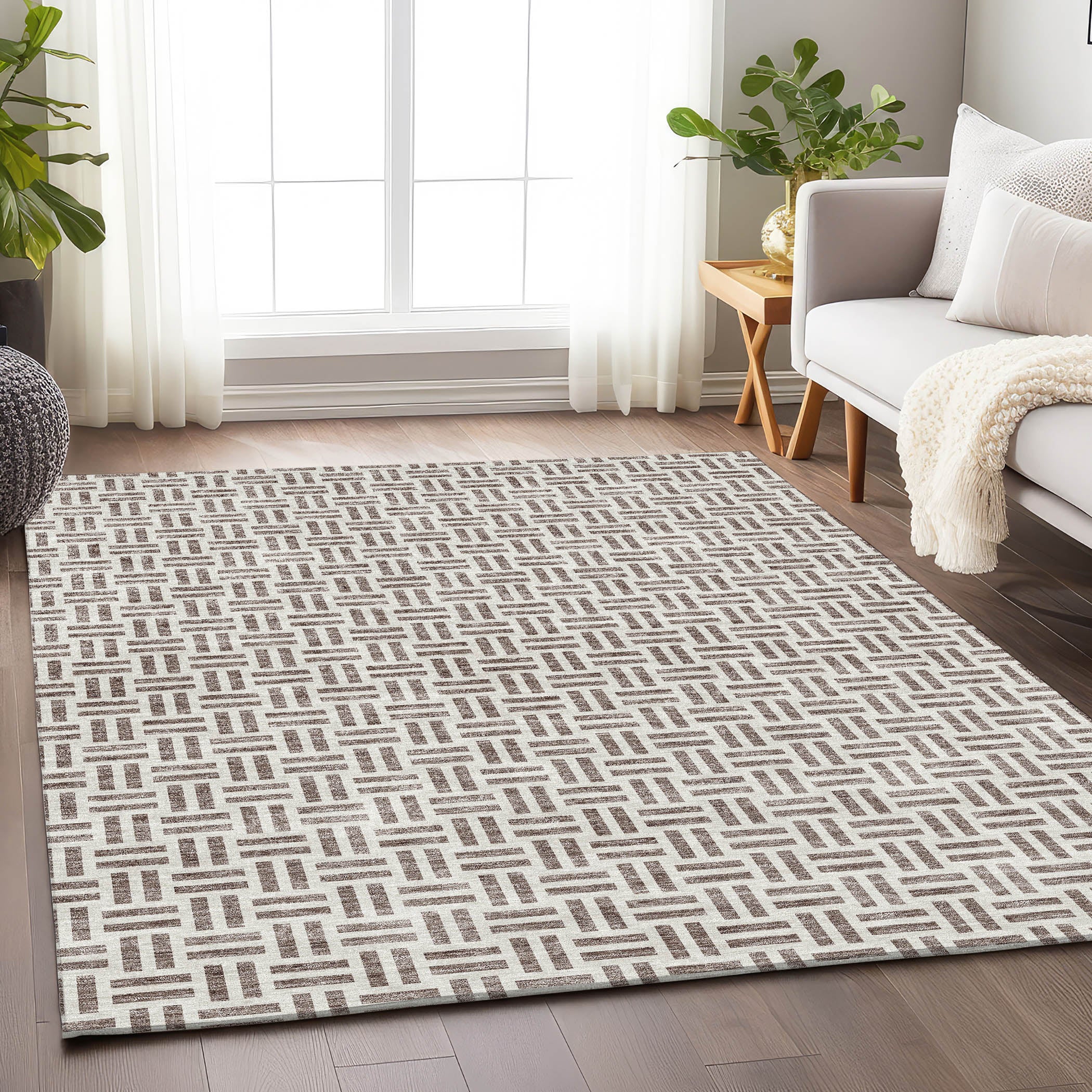 Tbilisi Machine Washable Transitional Taupe Brown Rug 2'6" x 3'10" #shape_Rectangle
