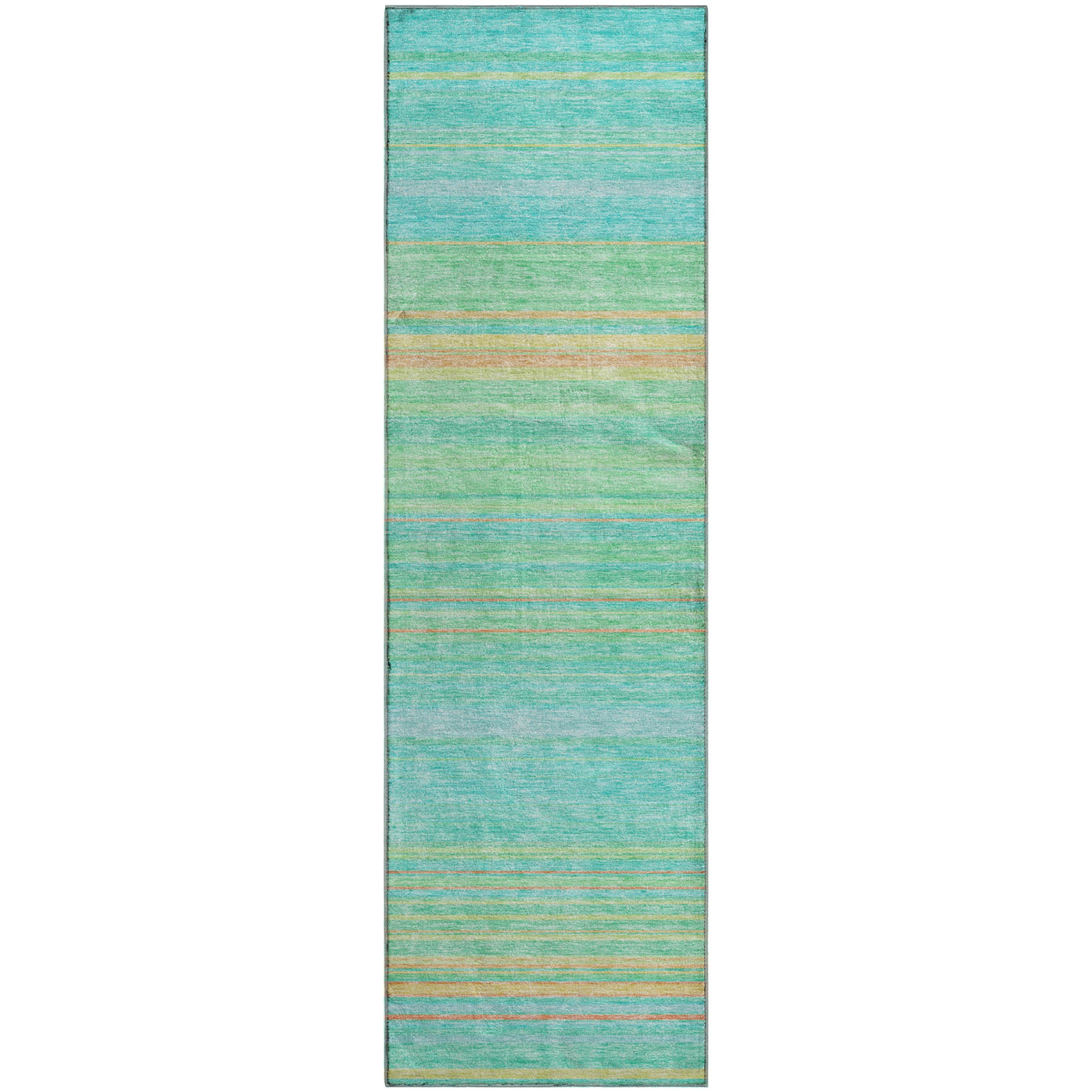 Santorini Machine Washable Transitional Aqua Teal Rug 2'3" x 7'6" #shape_Runner