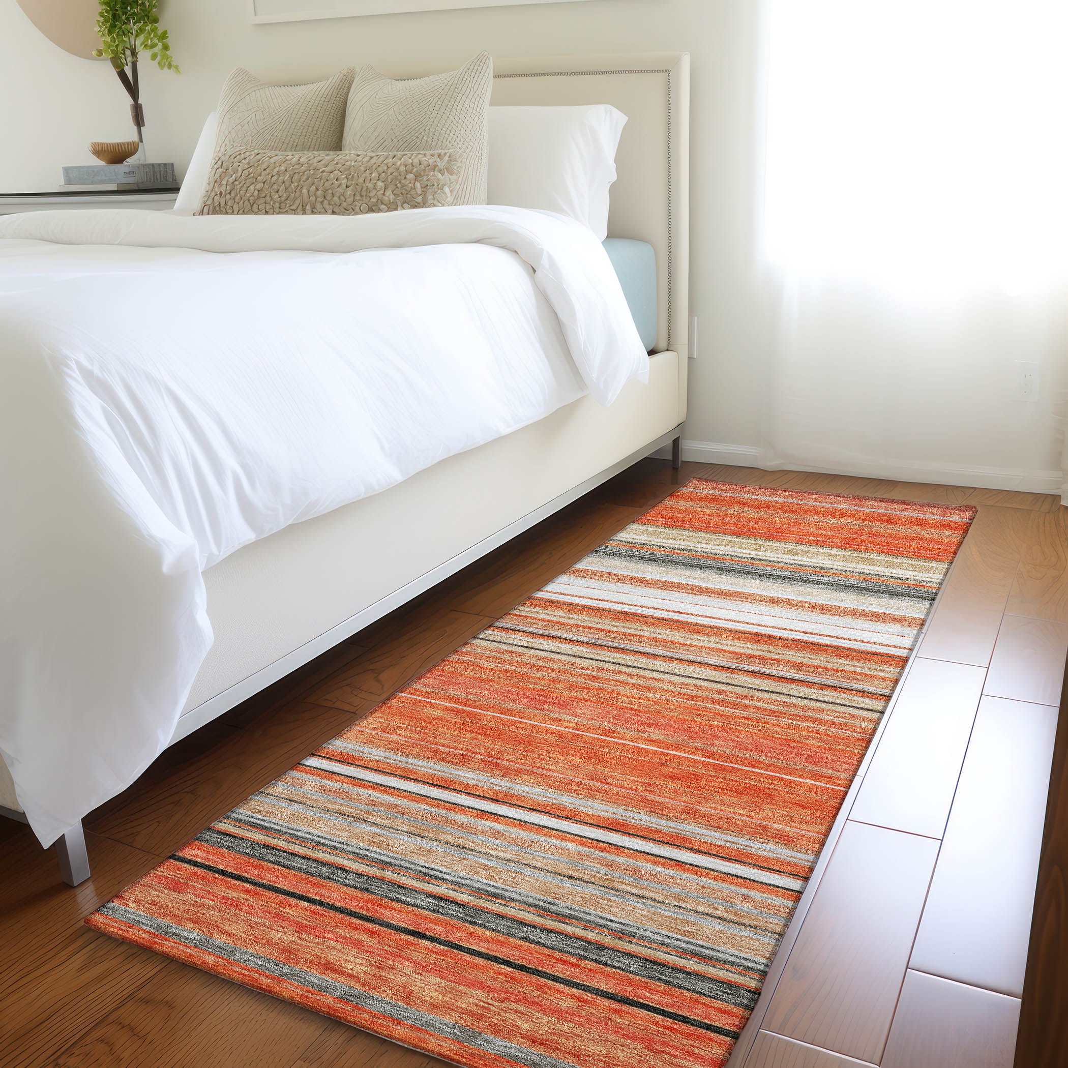 Santorini Machine Washable Transitional Coral Orange Rug 2'3" x 7'6" #shape_Runner