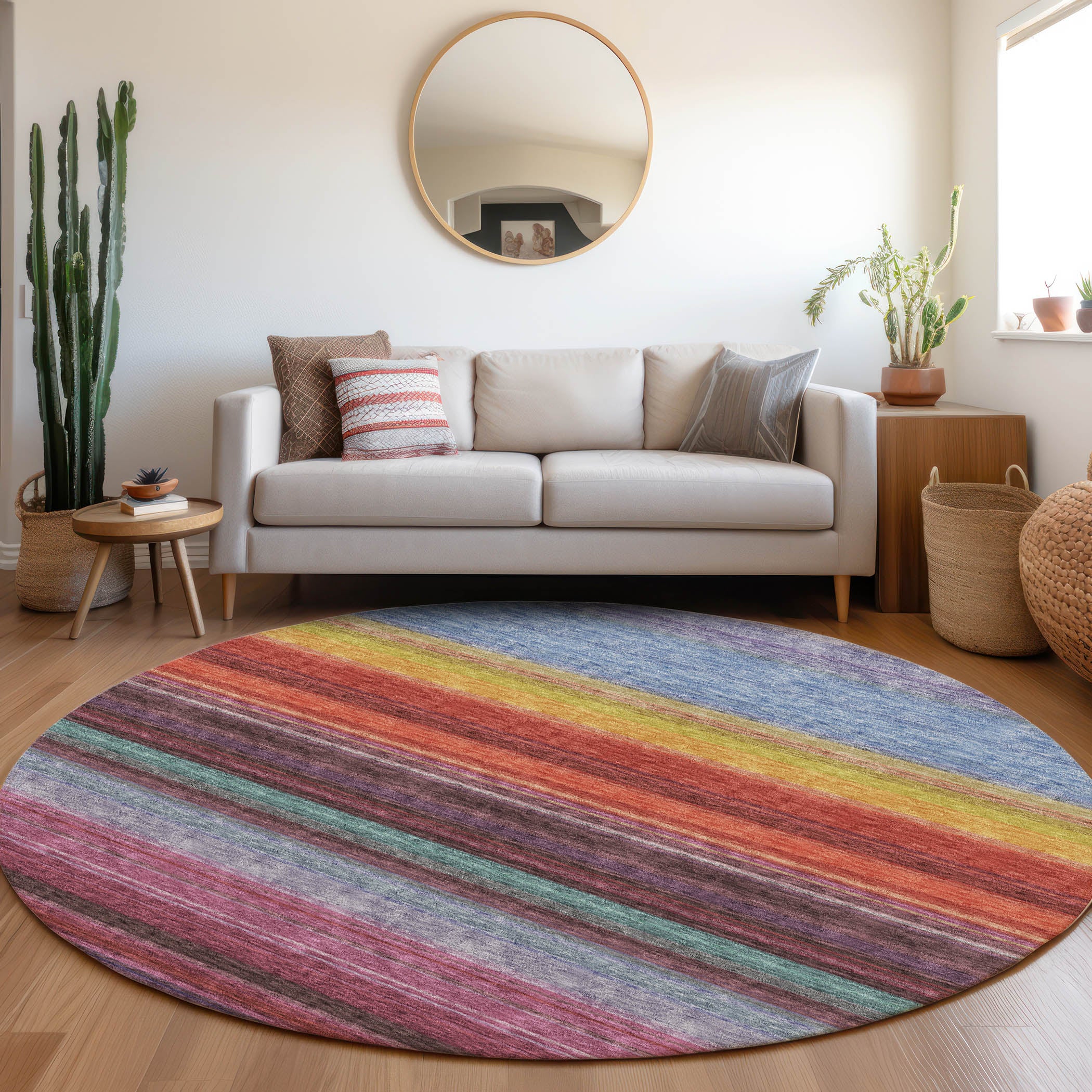 Santorini Machine Washable Transitional Lavender Purple Rug 8' x 8' #shape_Round