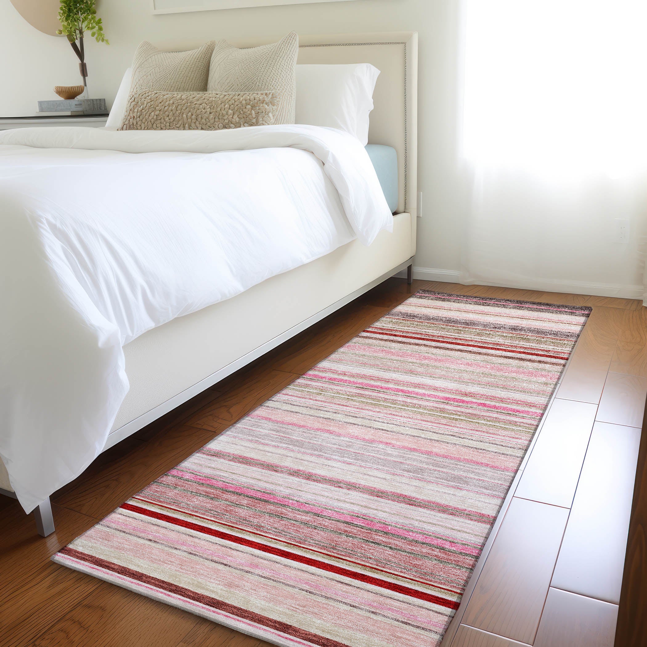 Santorini Machine Washable Transitional Pink Rug 2'3" x 7'6" #shape_Runner