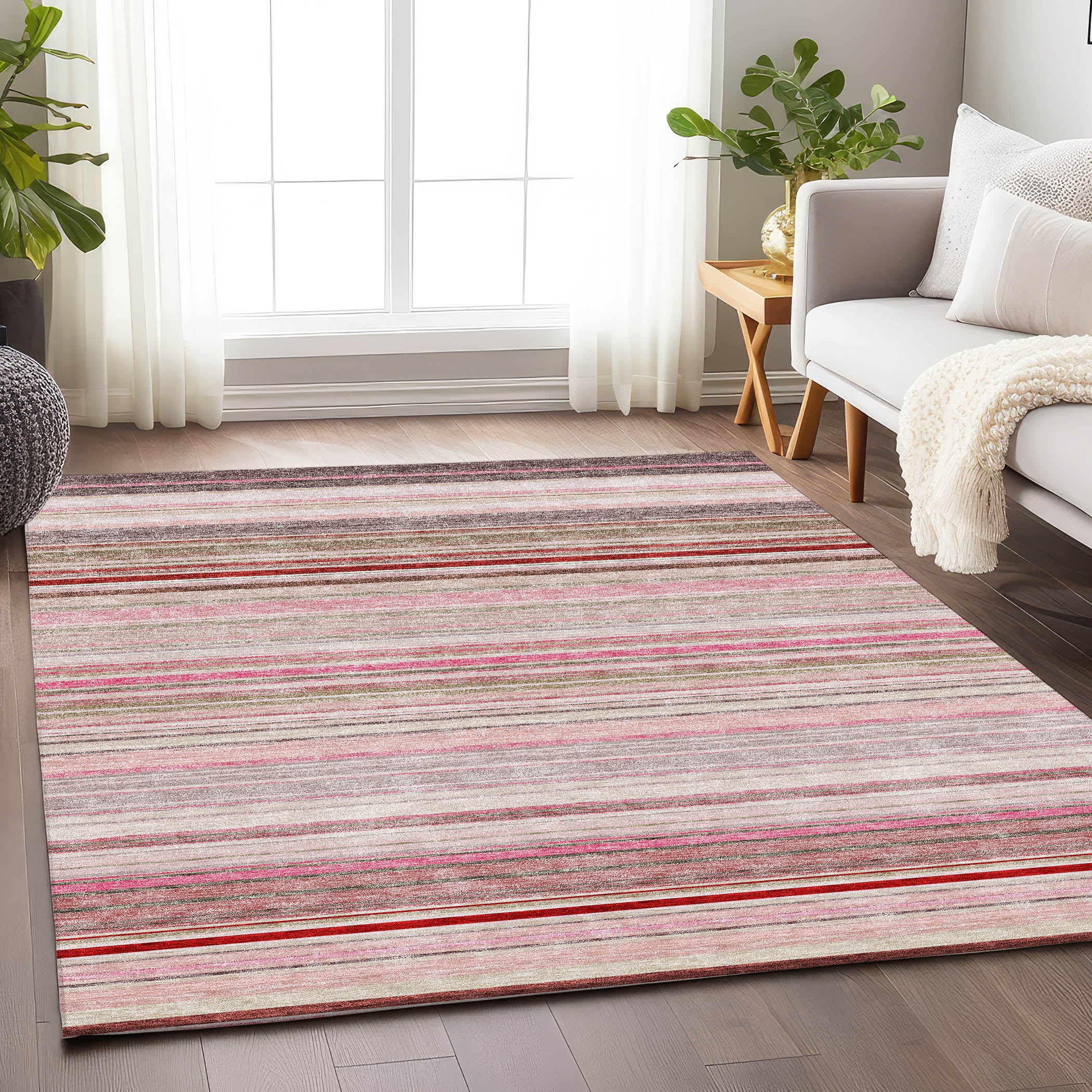 Santorini Machine Washable Transitional Pink Rug 2'6" x 3'10" #shape_Rectangle