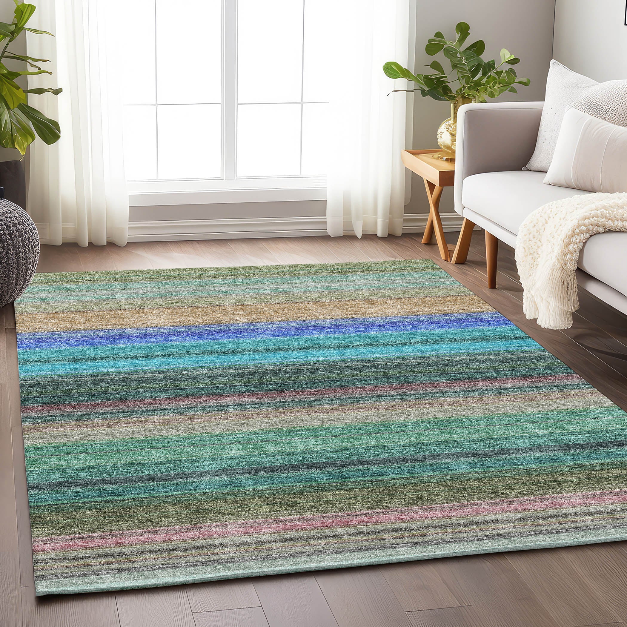 Santorini Machine Washable Transitional Sage Green Rug 2'6" x 3'10" #shape_Rectangle