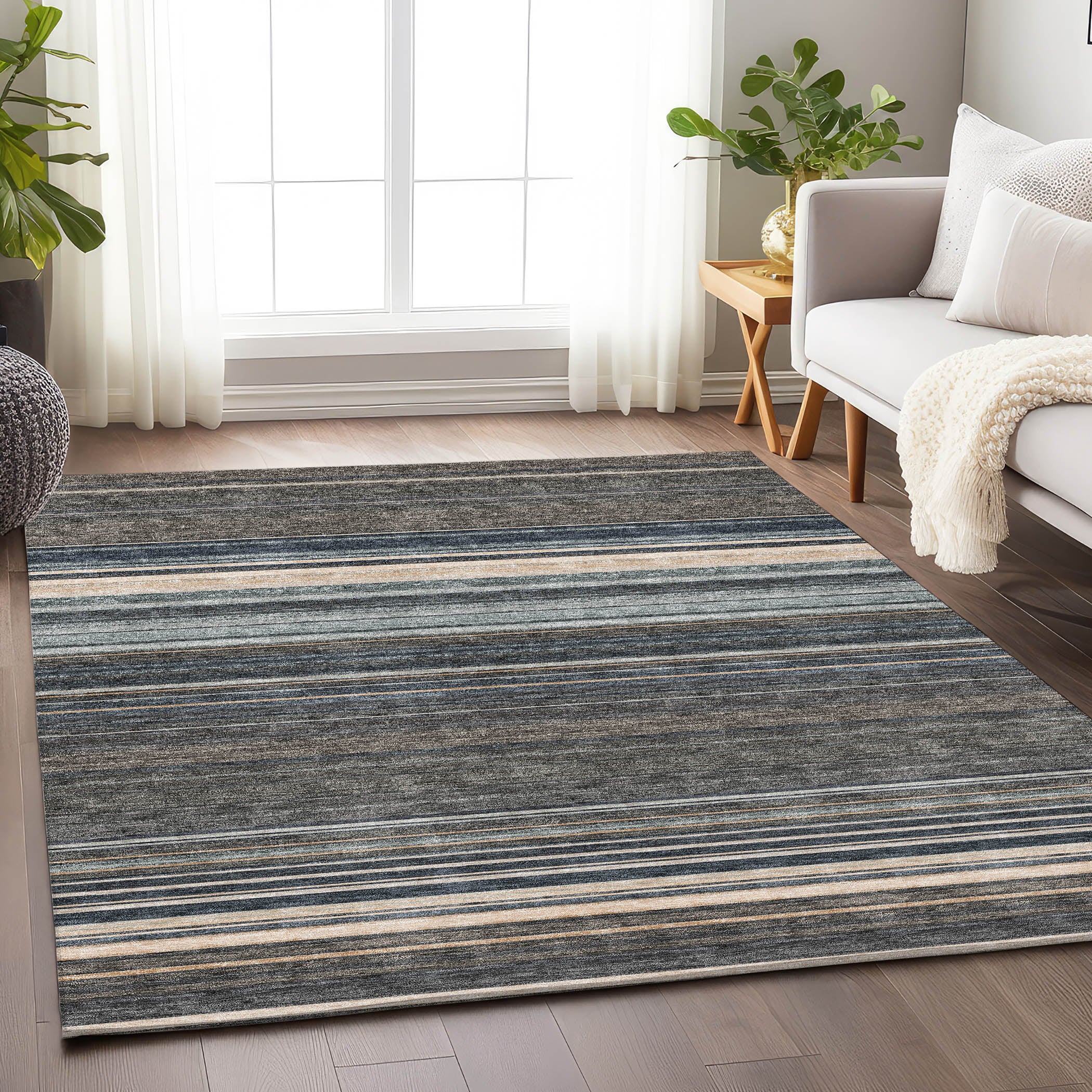 Santorini Machine Washable Transitional Taupe Brown Rug 2'6" x 3'10" #shape_Rectangle