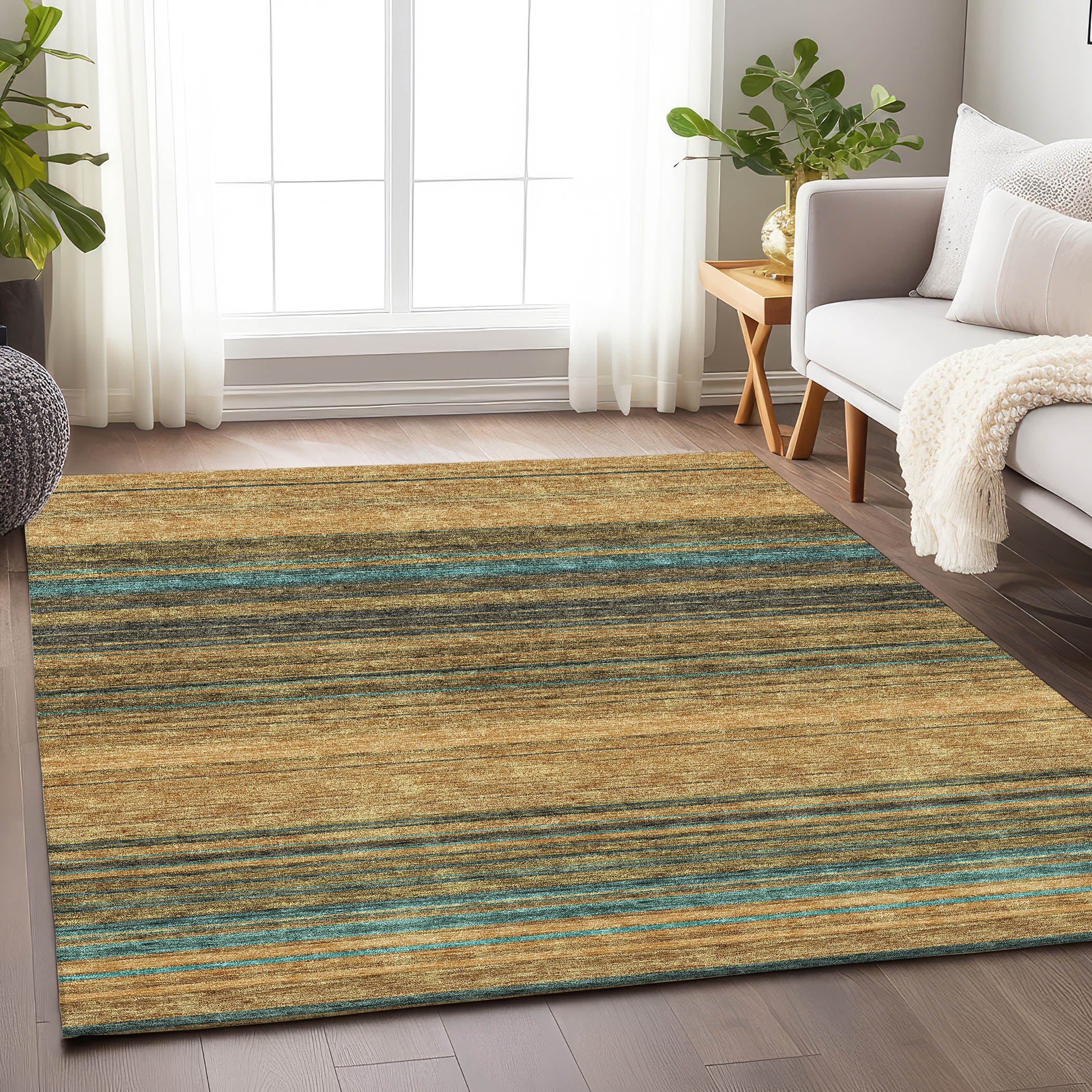 Santorini Machine Washable Transitional Wheat Gold Rug 2'6" x 3'10" #shape_Rectangle