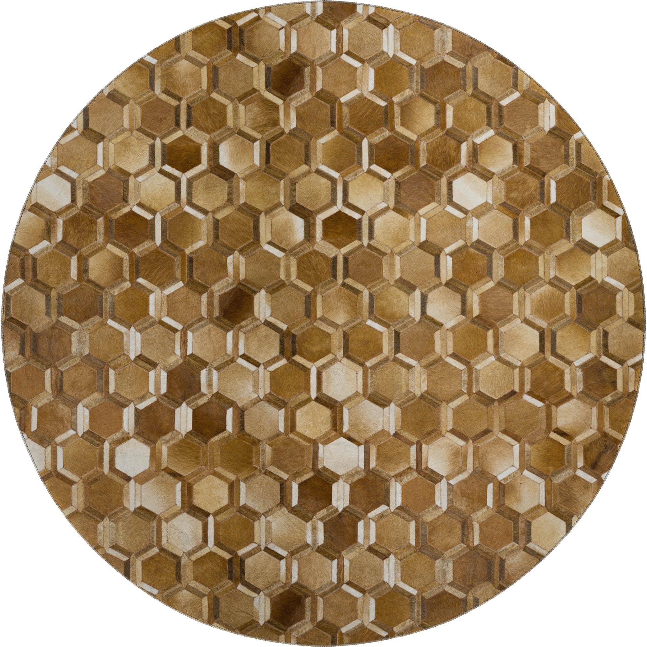 Oaxaca Machine Washable Cowhide Brown Browns Rug 8' x 8' #shape_Round