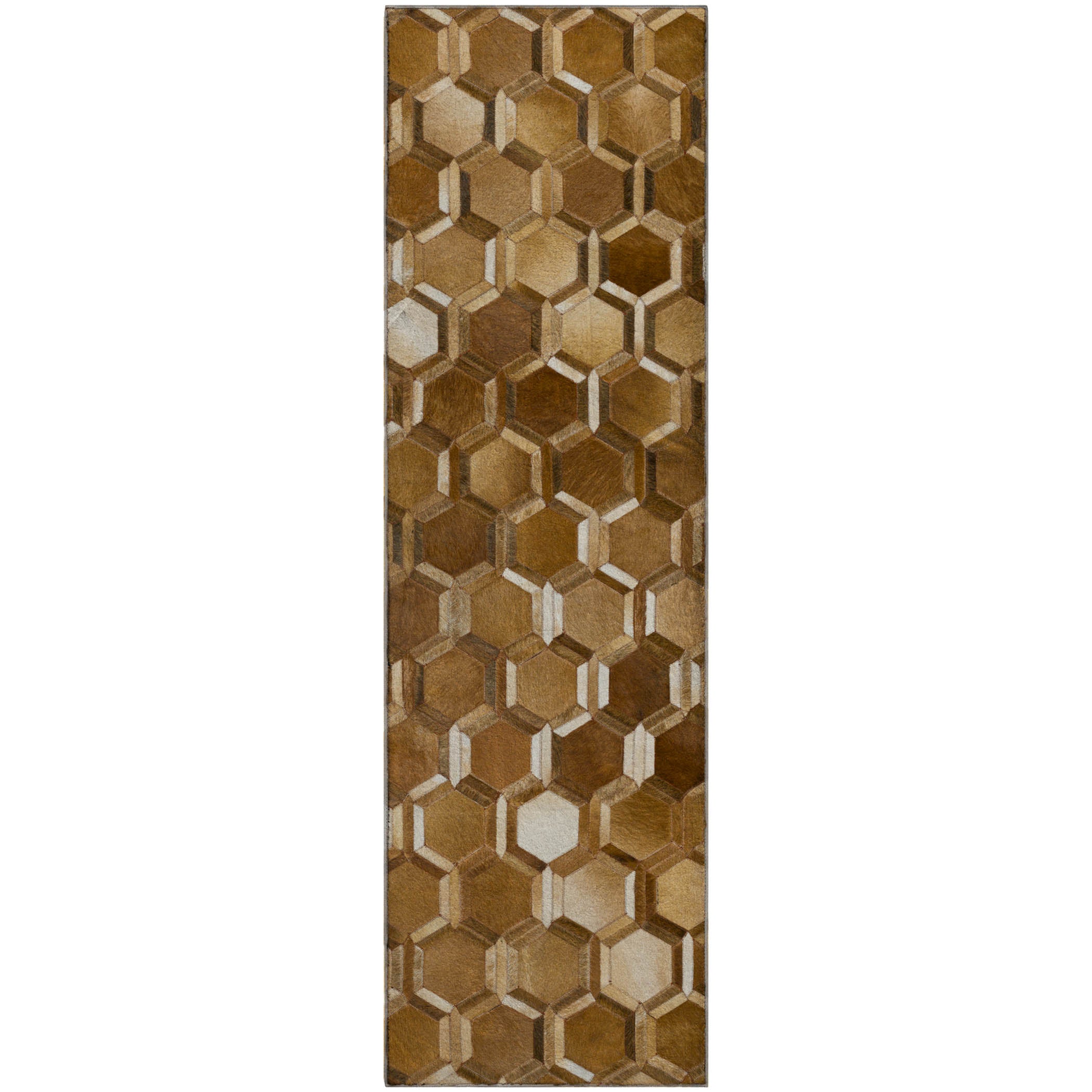 Oaxaca Machine Washable Cowhide Brown Browns Rug 2'3" x 7'6" #shape_Runner