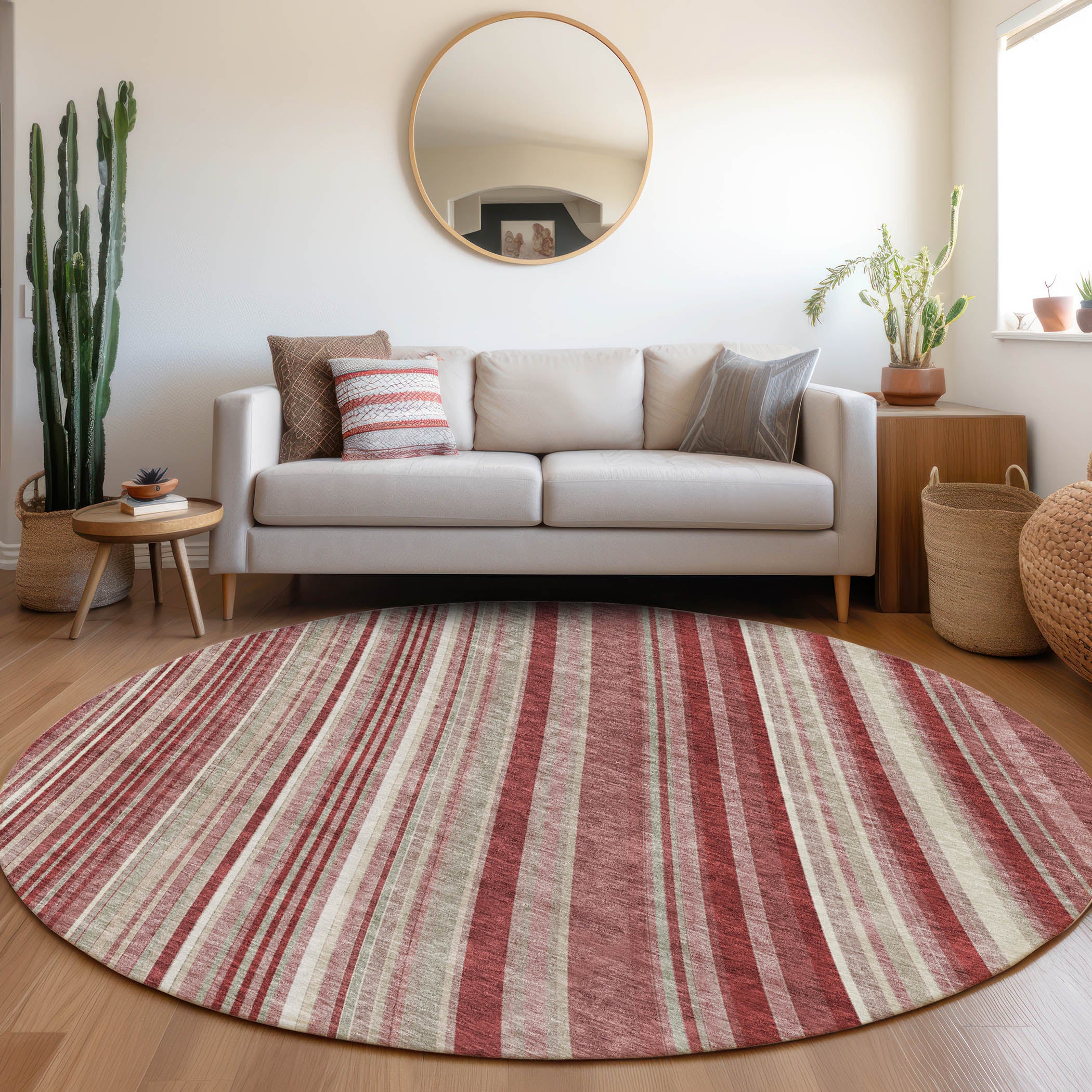 Chiang Mai Machine Washable Transitional Garnet Red Rug 8' x 8' #shape_Round