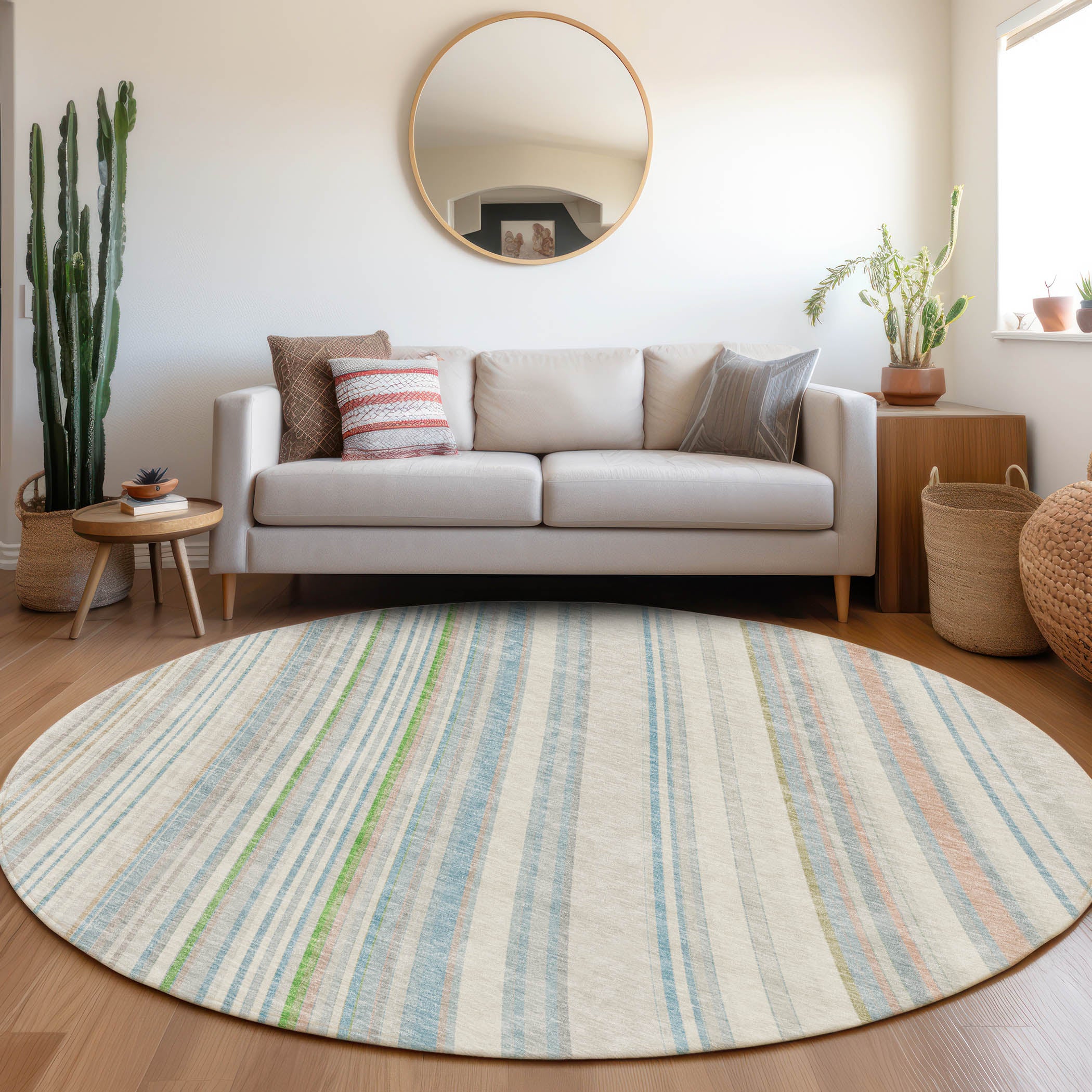 Chiang Mai Machine Washable Transitional Ivory Rug 8' x 8' #shape_Round