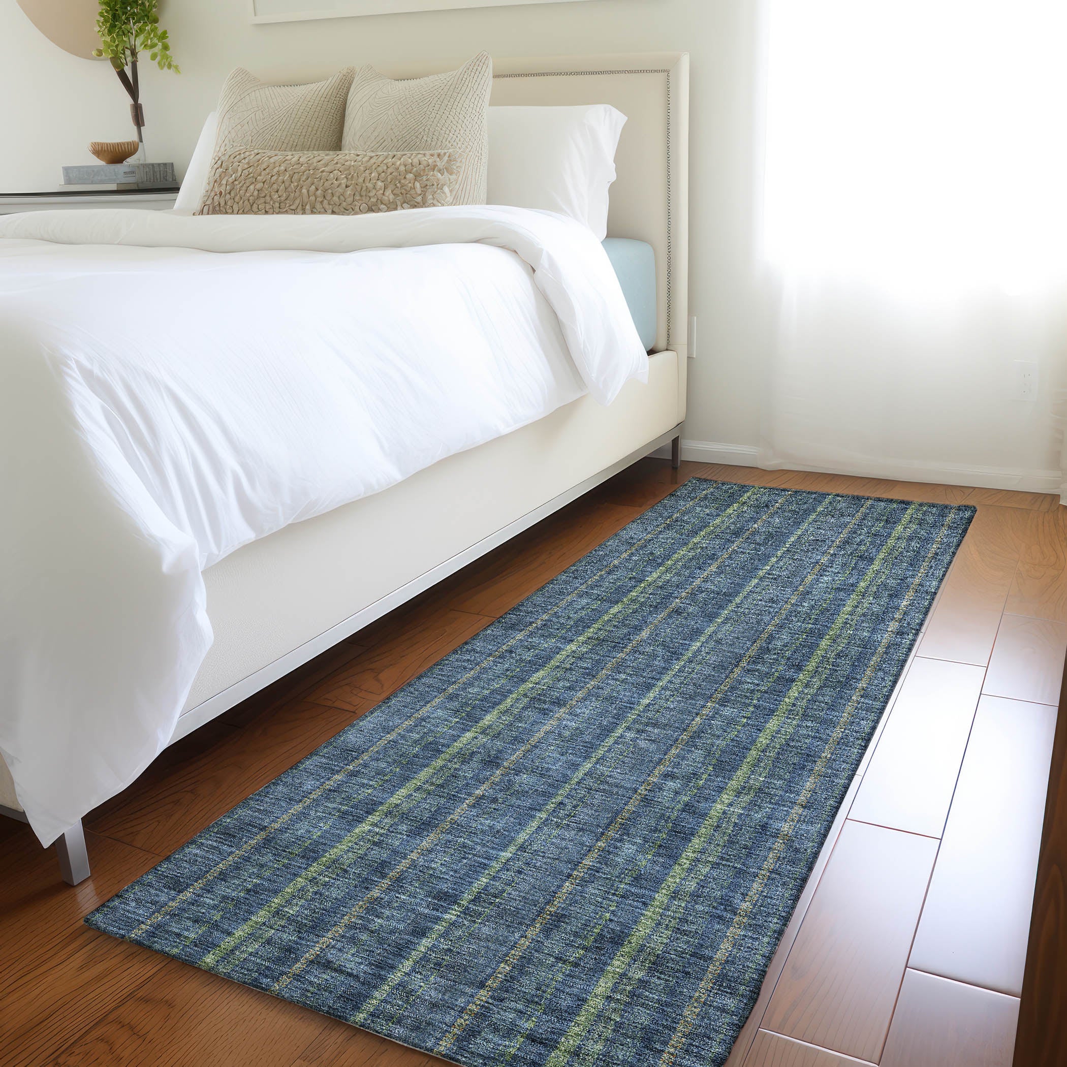 Ghent Machine Washable Transitional Blue Rug 2'3" x 7'6" #shape_Runner