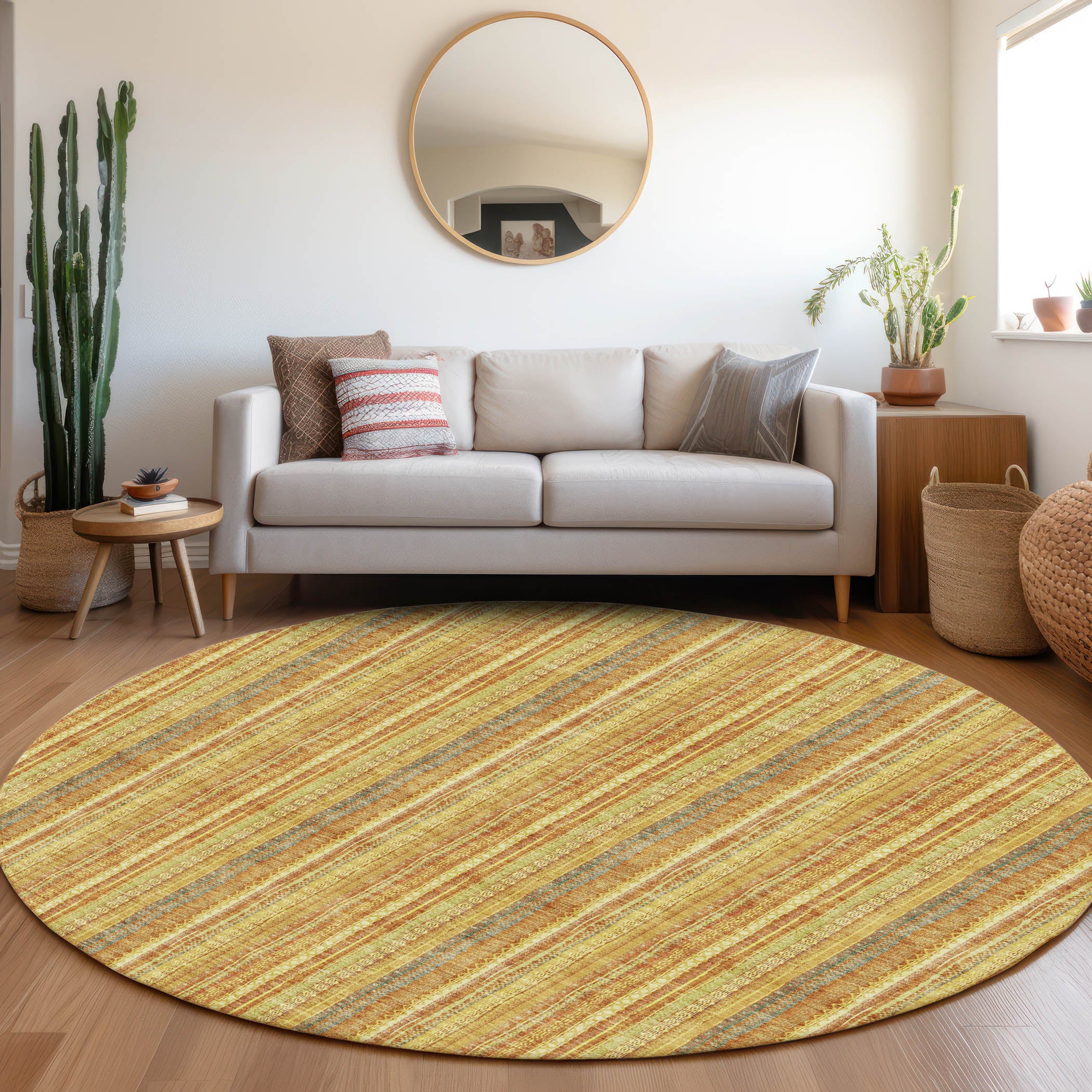 Ghent Machine Washable Transitional Honey Gold Rug 8' x 8' #shape_Round