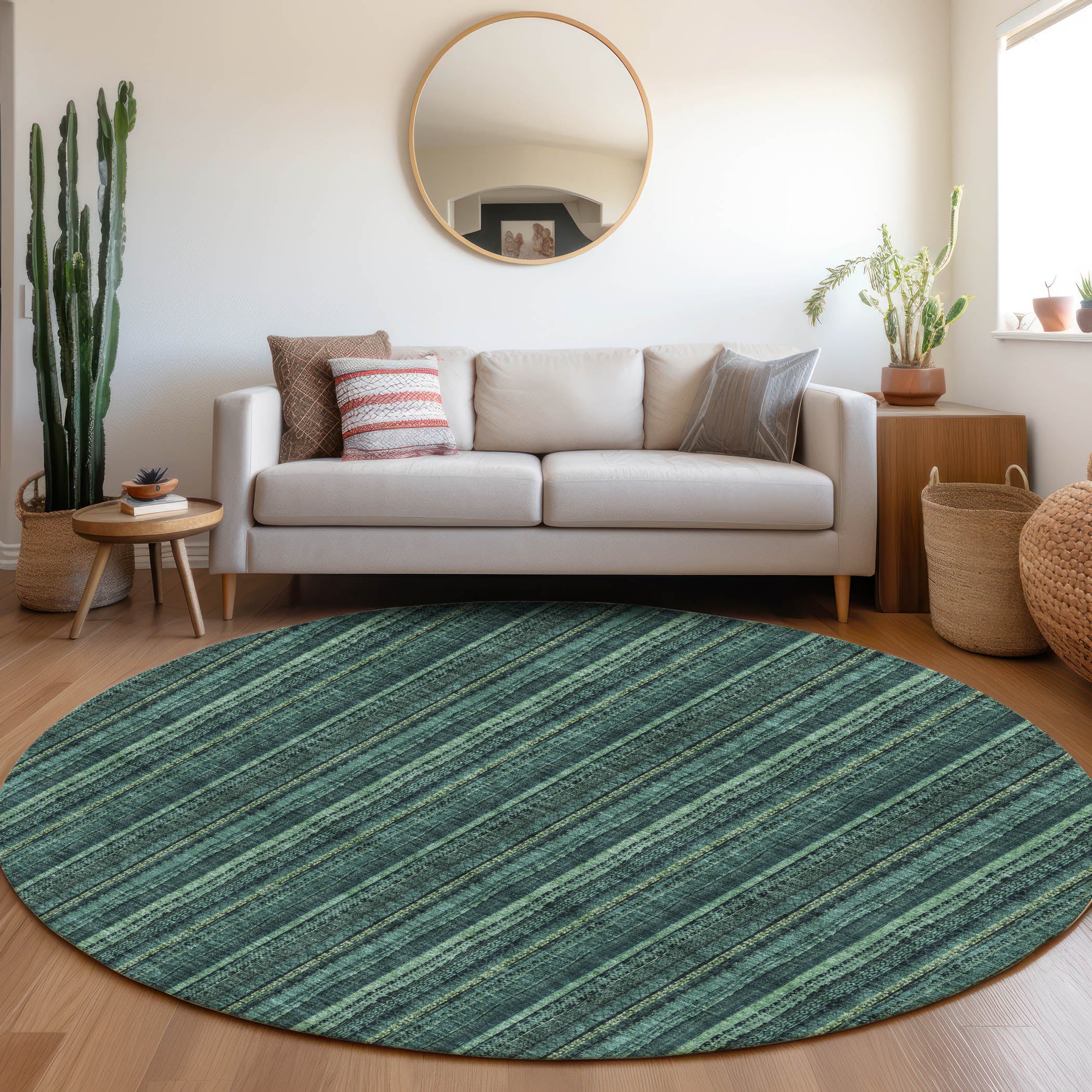 Ghent Machine Washable Transitional Teal Rug 8' x 8' #shape_Round