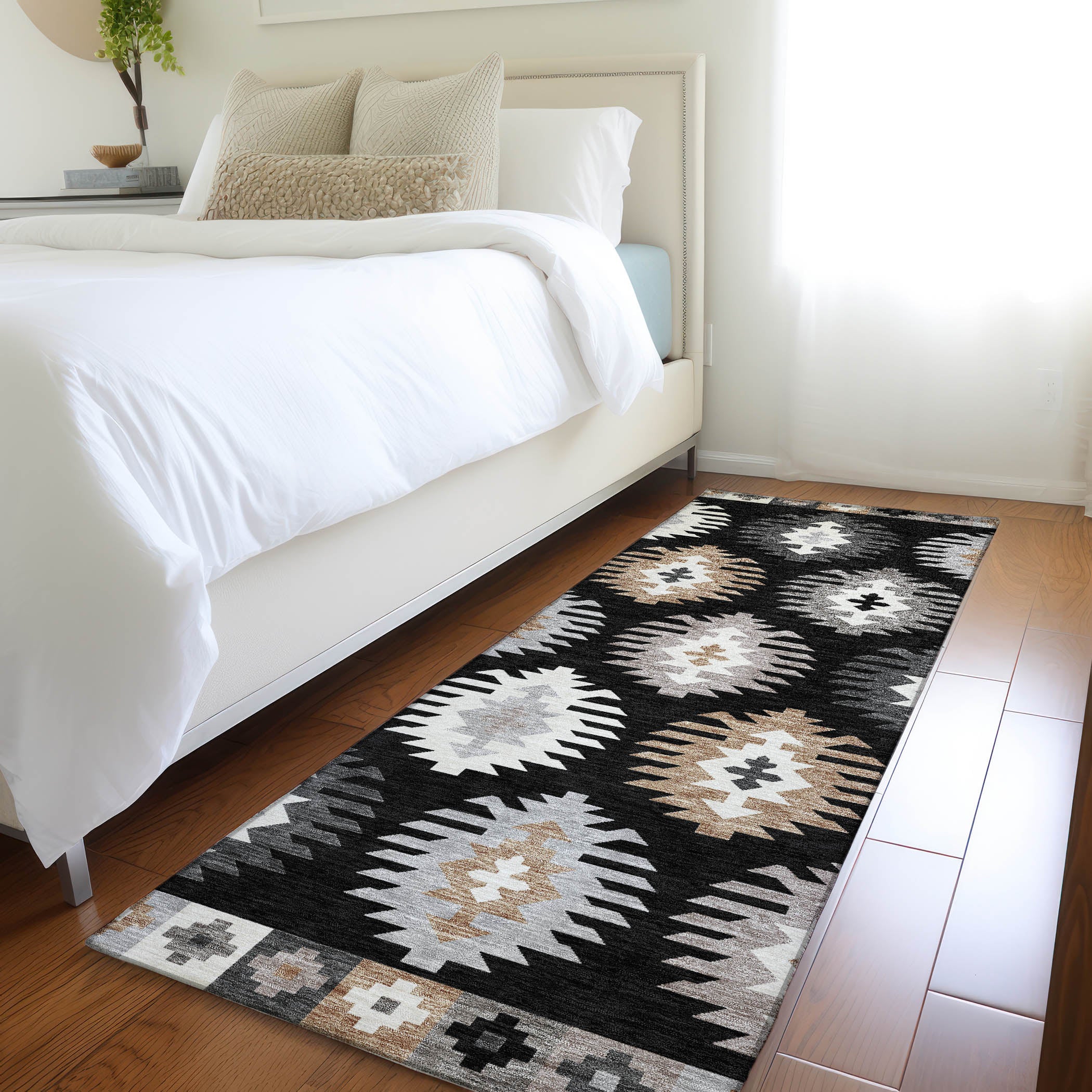 Luang Prabang Machine Washable Transitional Black Rug 2'3" x 7'6" #shape_Runner