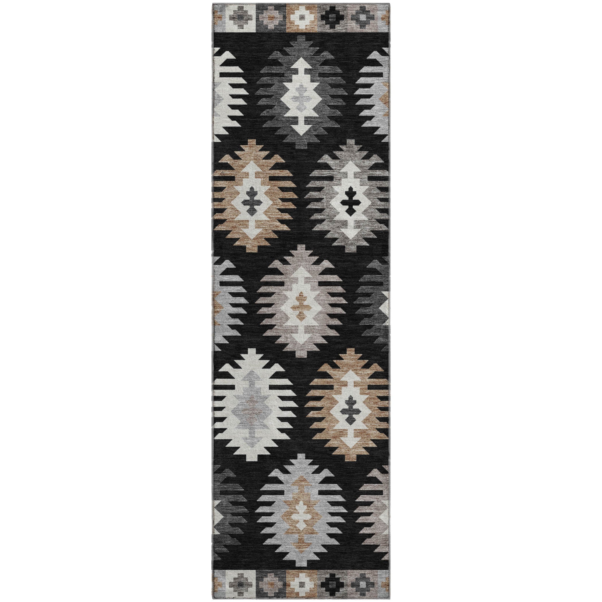 Luang Prabang Machine Washable Transitional Black Rug 2'3" x 7'6" #shape_Runner