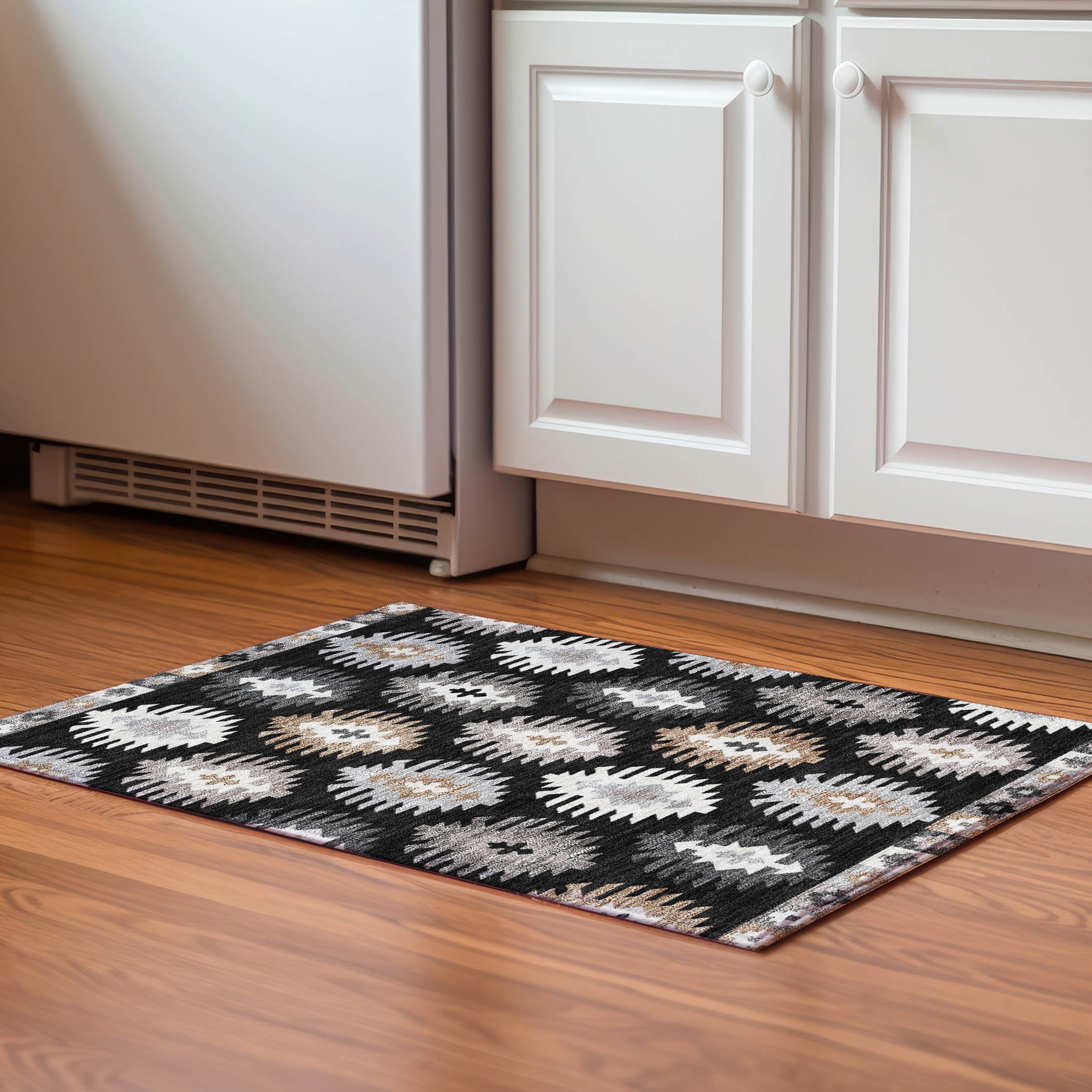 Luang Prabang Machine Washable Transitional Black Rug 1'8" x 2'6" #shape_Rectangle