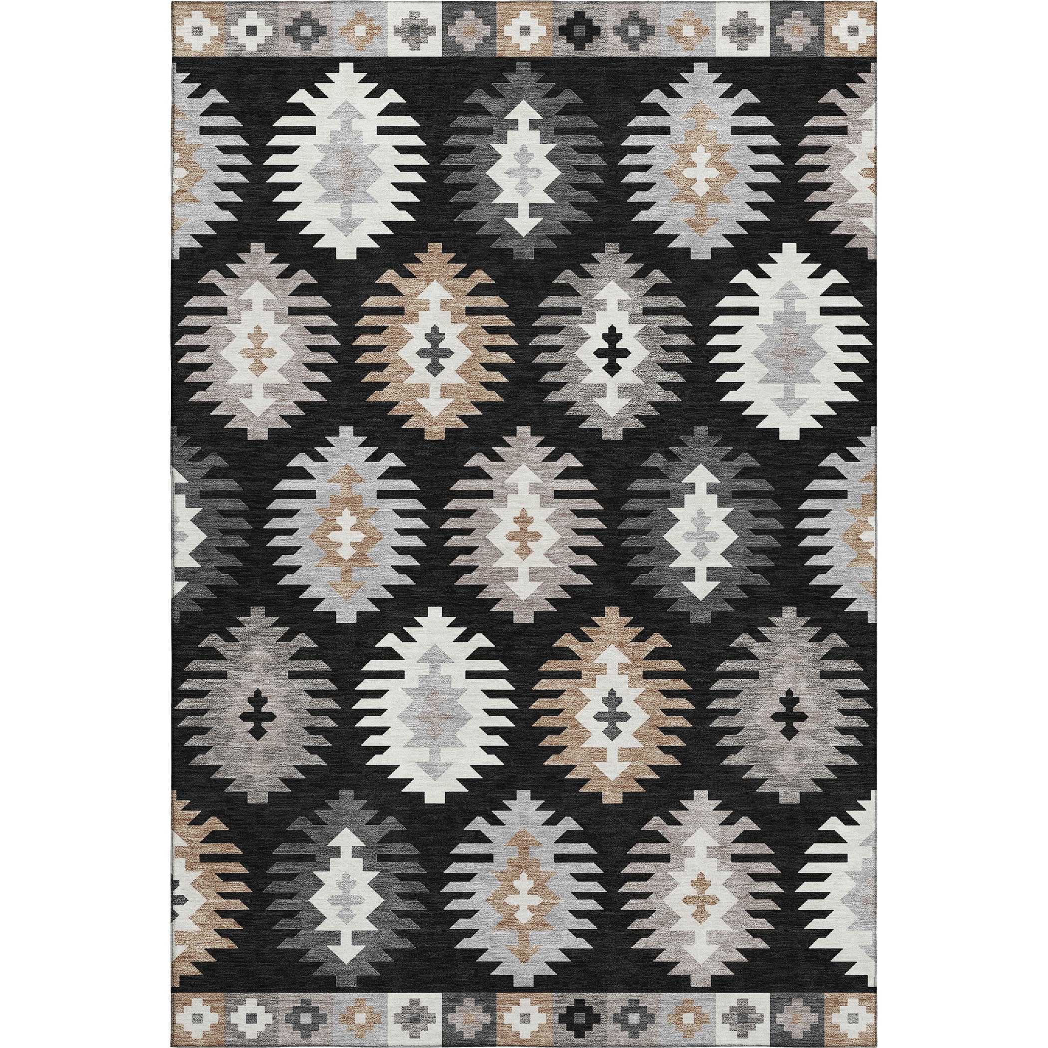 Luang Prabang Machine Washable Transitional Black Rug 2'6" x 3'10" #shape_Rectangle
