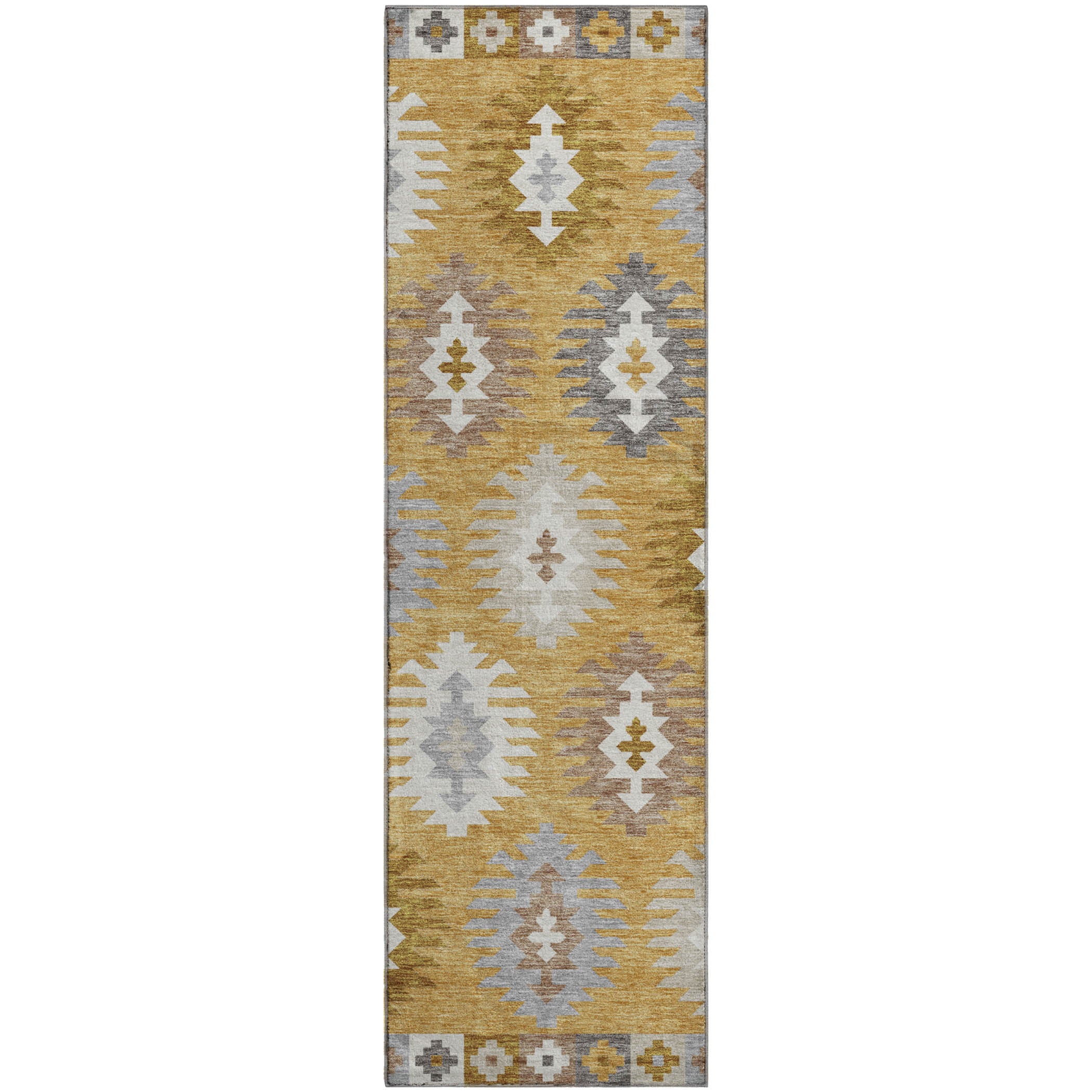 Luang Prabang Machine Washable Transitional Gold Rug 2'3" x 7'6" #shape_Runner