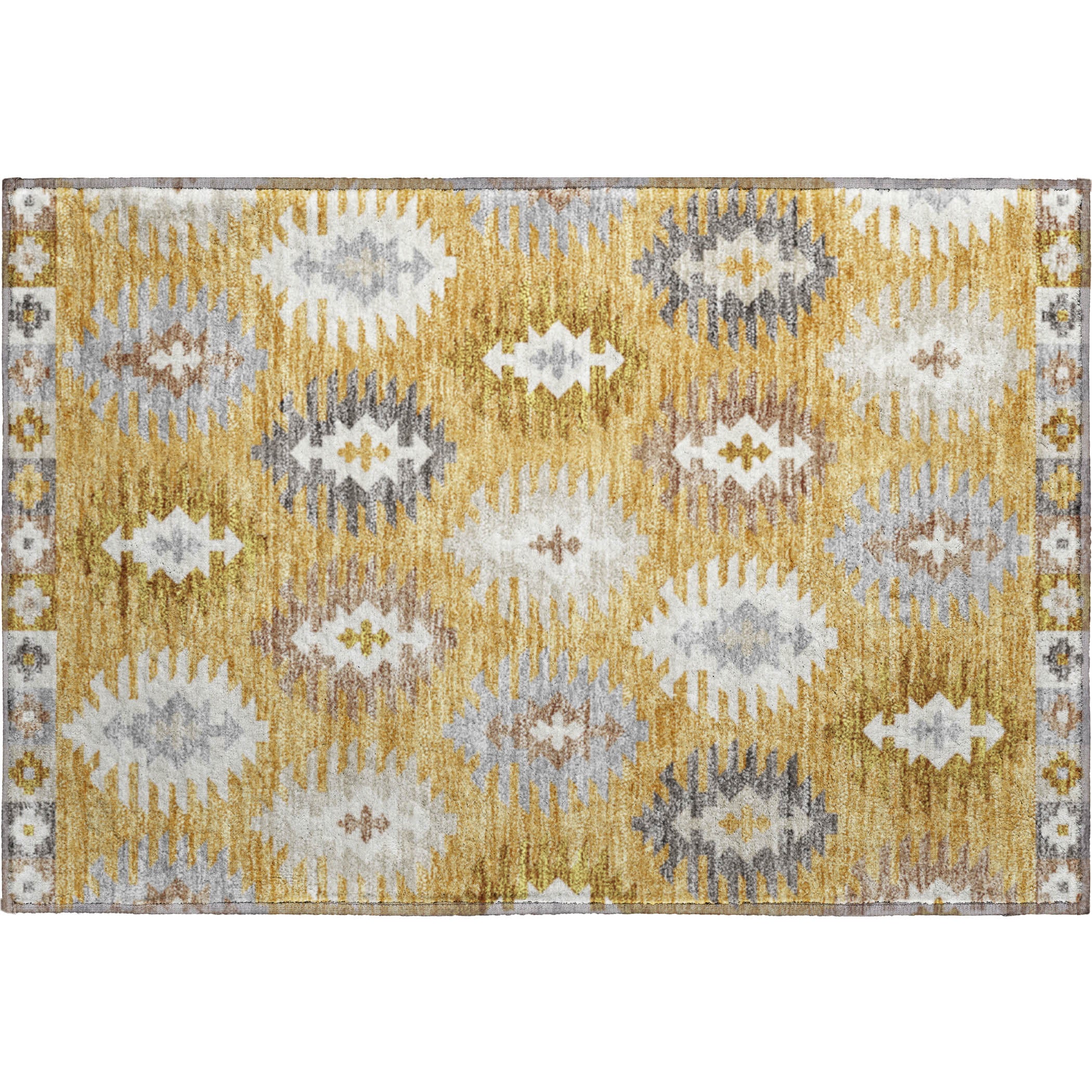 Luang Prabang Machine Washable Transitional Gold Rug 1'8" x 2'6" #shape_Rectangle