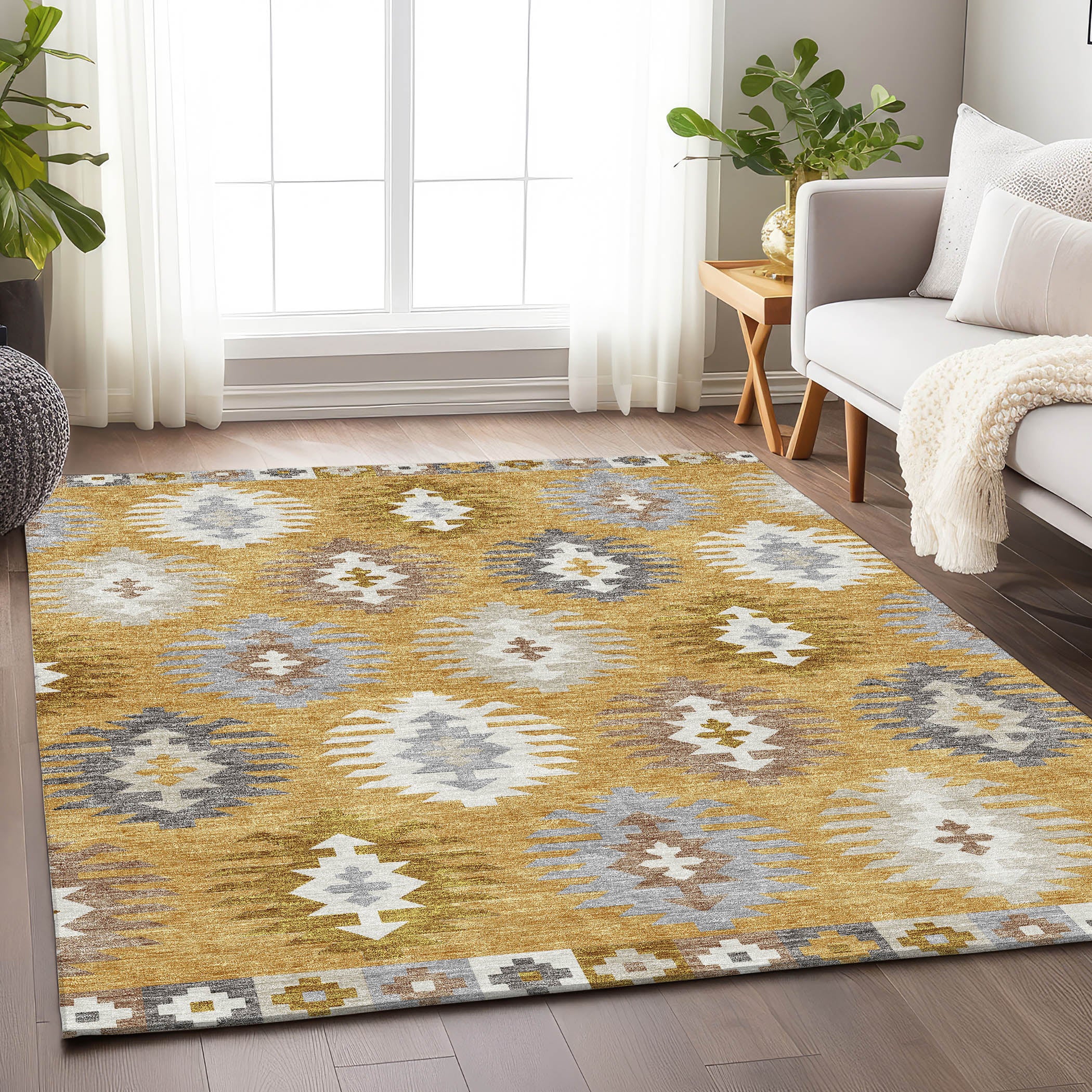Luang Prabang Machine Washable Transitional Gold Rug 2'6" x 3'10" #shape_Rectangle