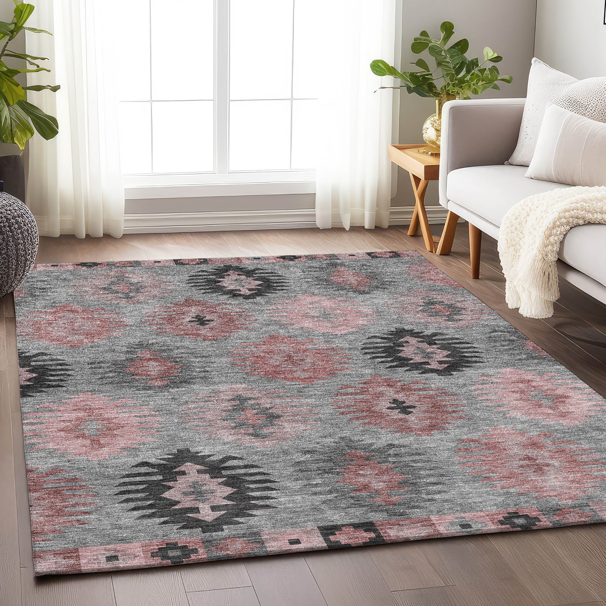 Luang Prabang Machine Washable Transitional Gray Rug 2'6" x 3'10" #shape_Rectangle