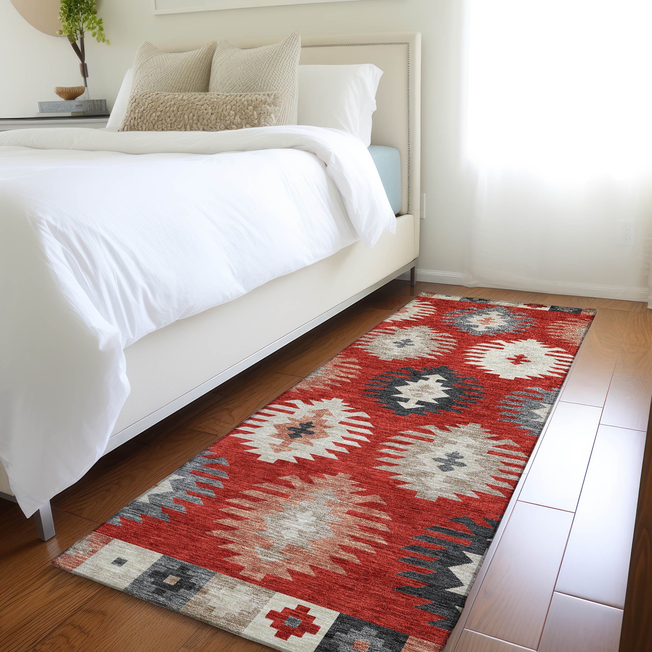 Luang Prabang Machine Washable Transitional Red Rug 2'3" x 7'6" #shape_Runner