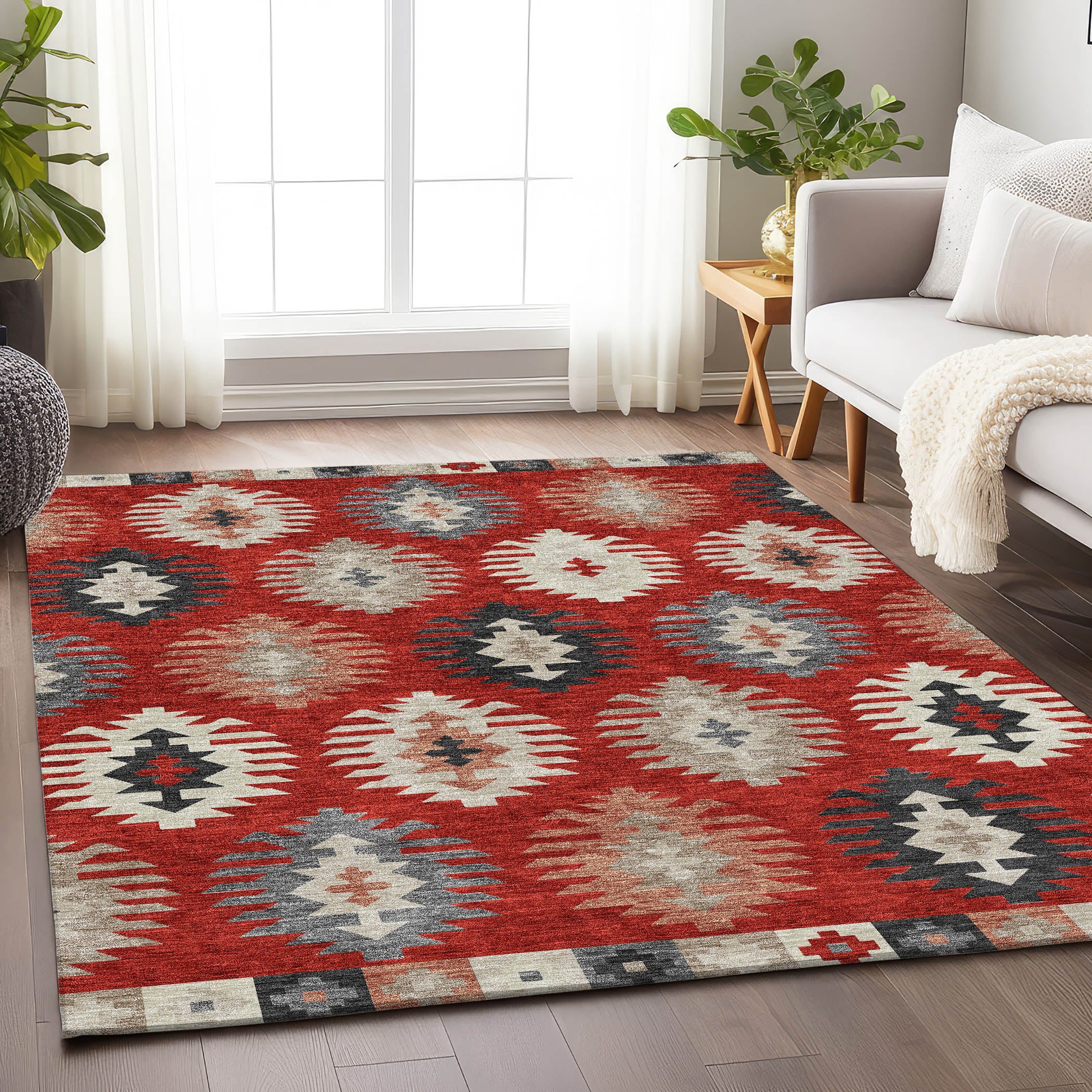 Luang Prabang Machine Washable Transitional Red Rug 2'6" x 3'10" #shape_Rectangle