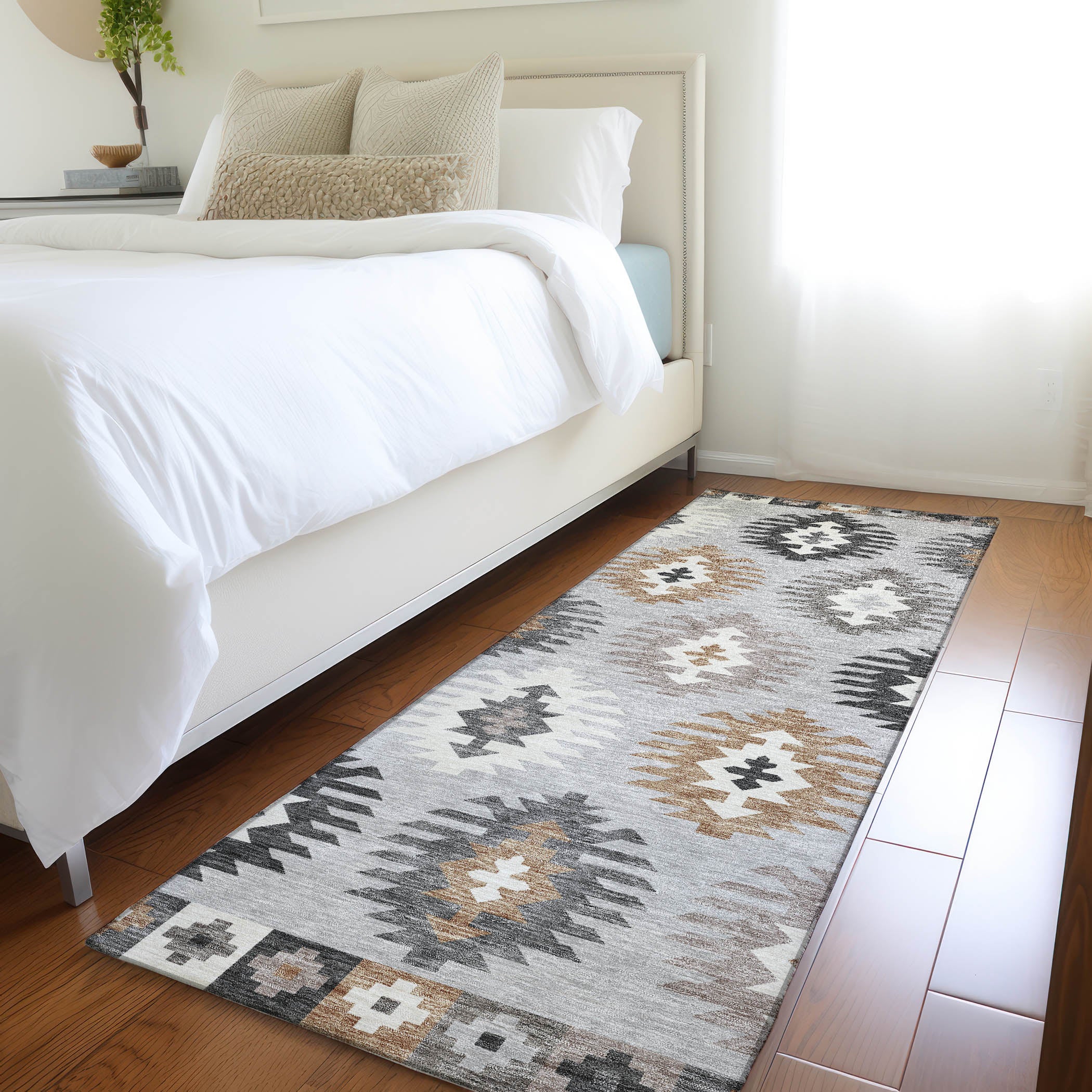 Luang Prabang Machine Washable Transitional Silver Gray Rug 2'3" x 7'6" #shape_Runner
