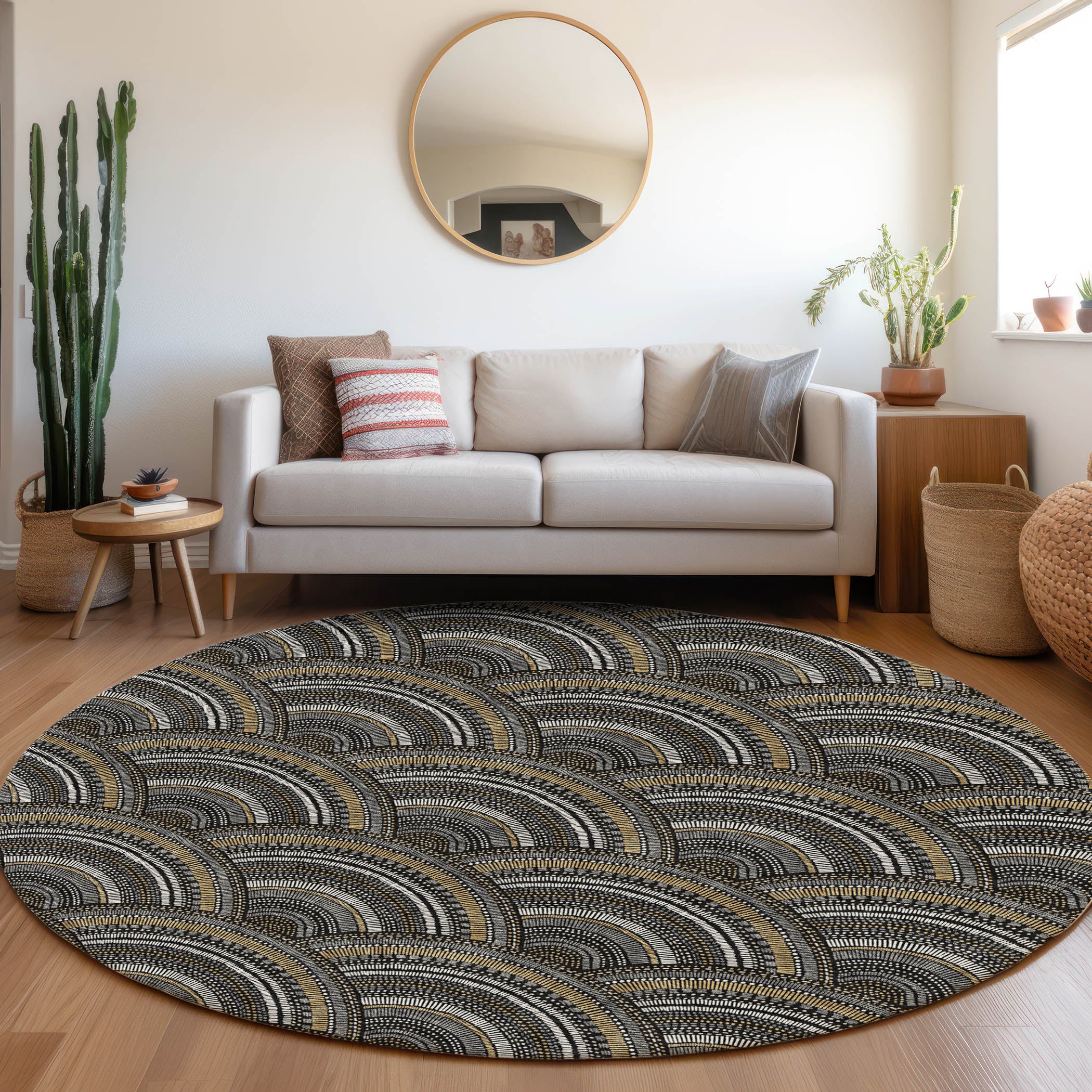 Nairobi Machine Washable Transitional Black Rug 8' x 8' #shape_Round