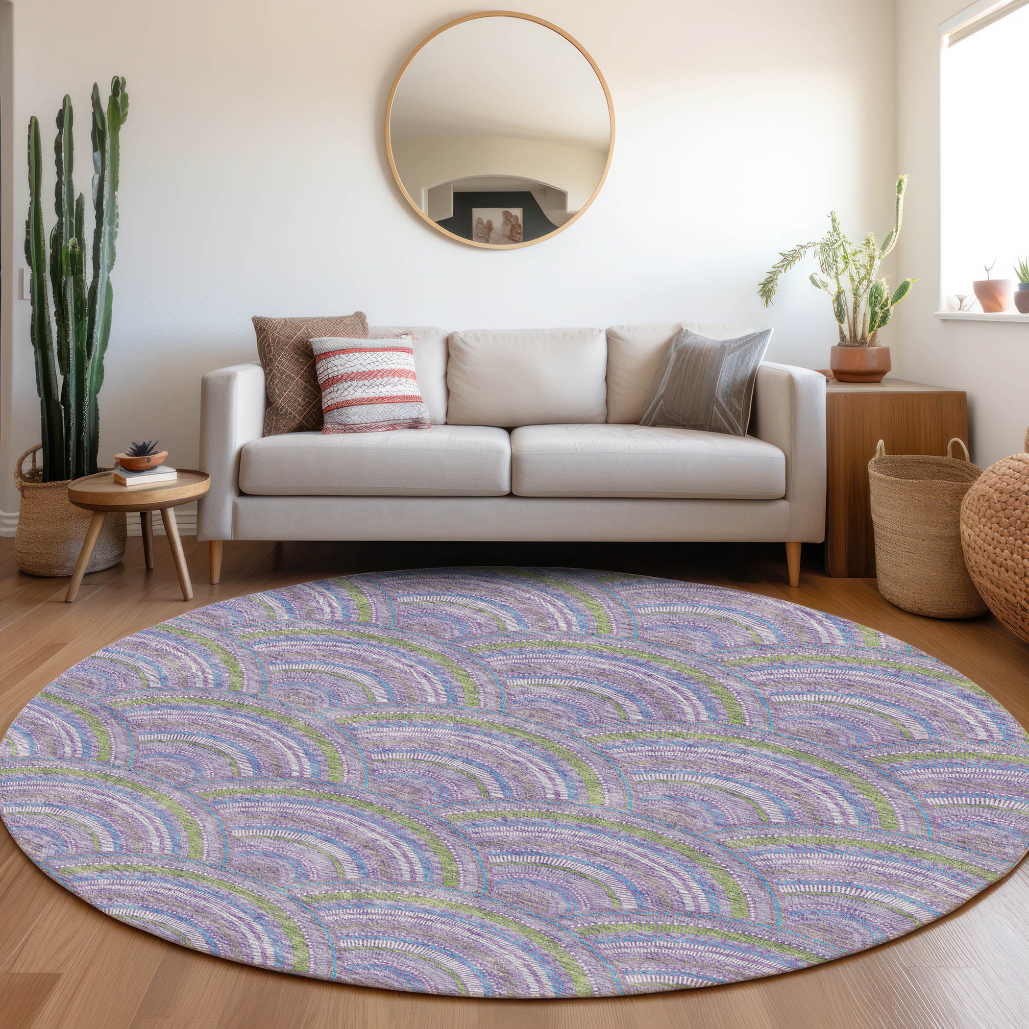 Nairobi Machine Washable Transitional Lavender Purple Rug 8' x 8' #shape_Round