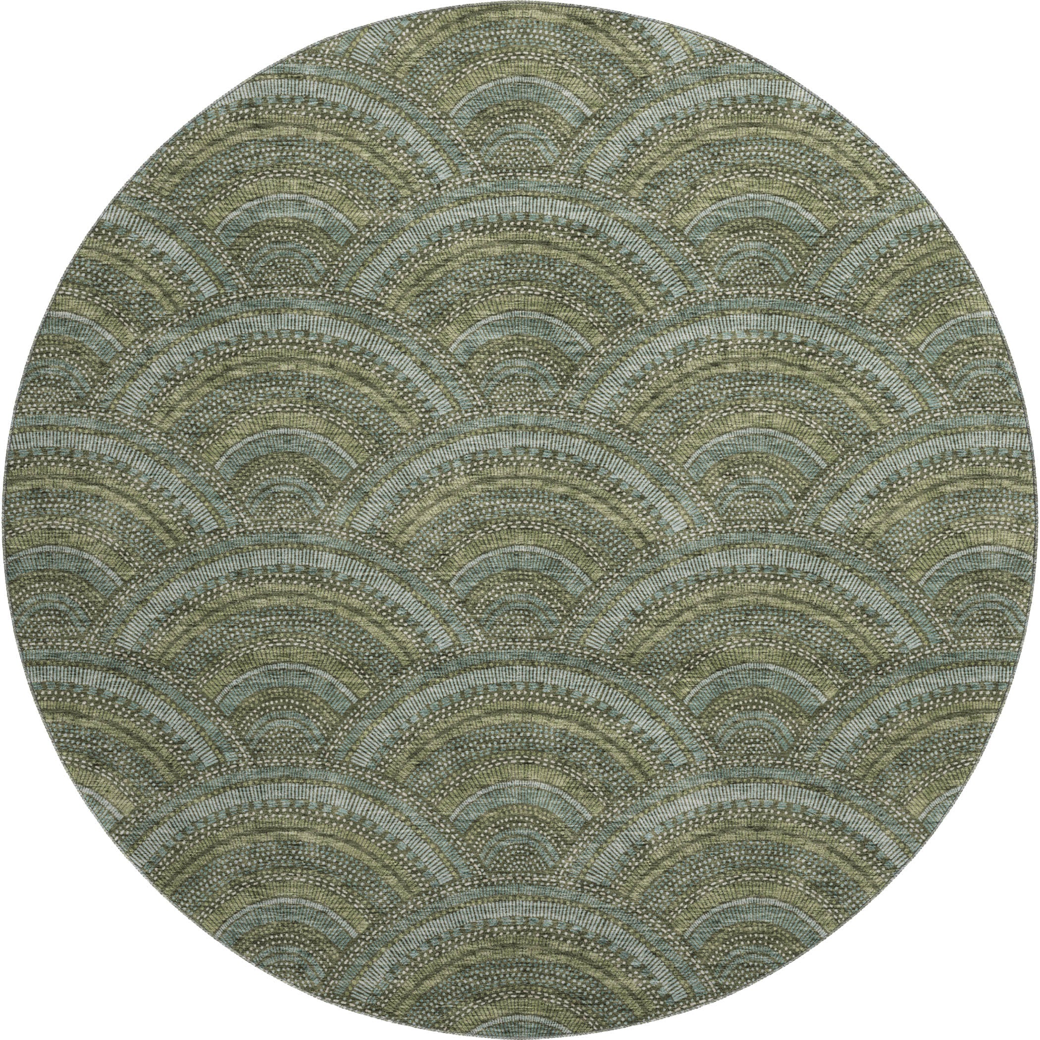 Nairobi Machine Washable Transitional Olive Green Rug 8' x 8' #shape_Round