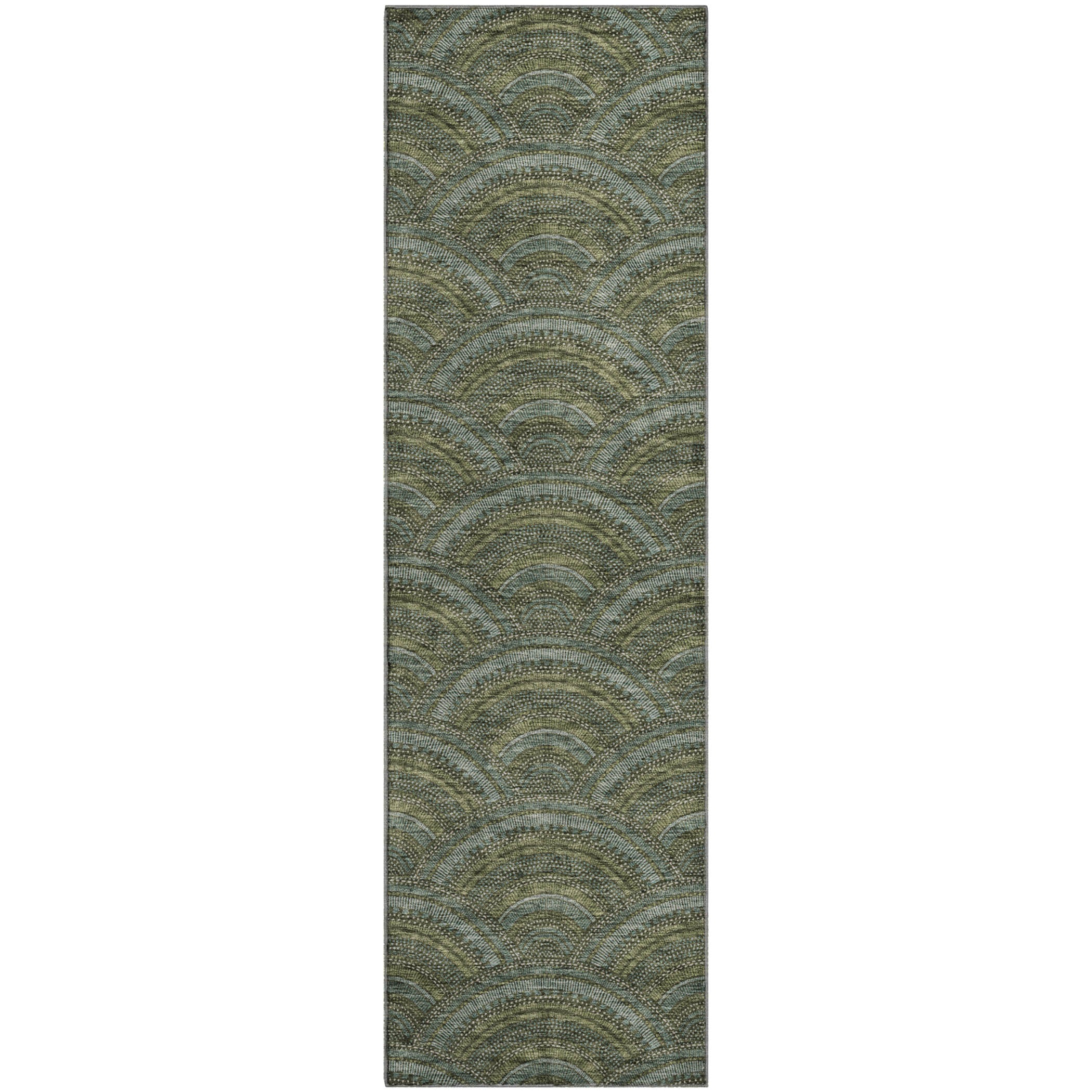 Nairobi Machine Washable Transitional Olive Green Rug 2'3" x 7'6" #shape_Runner