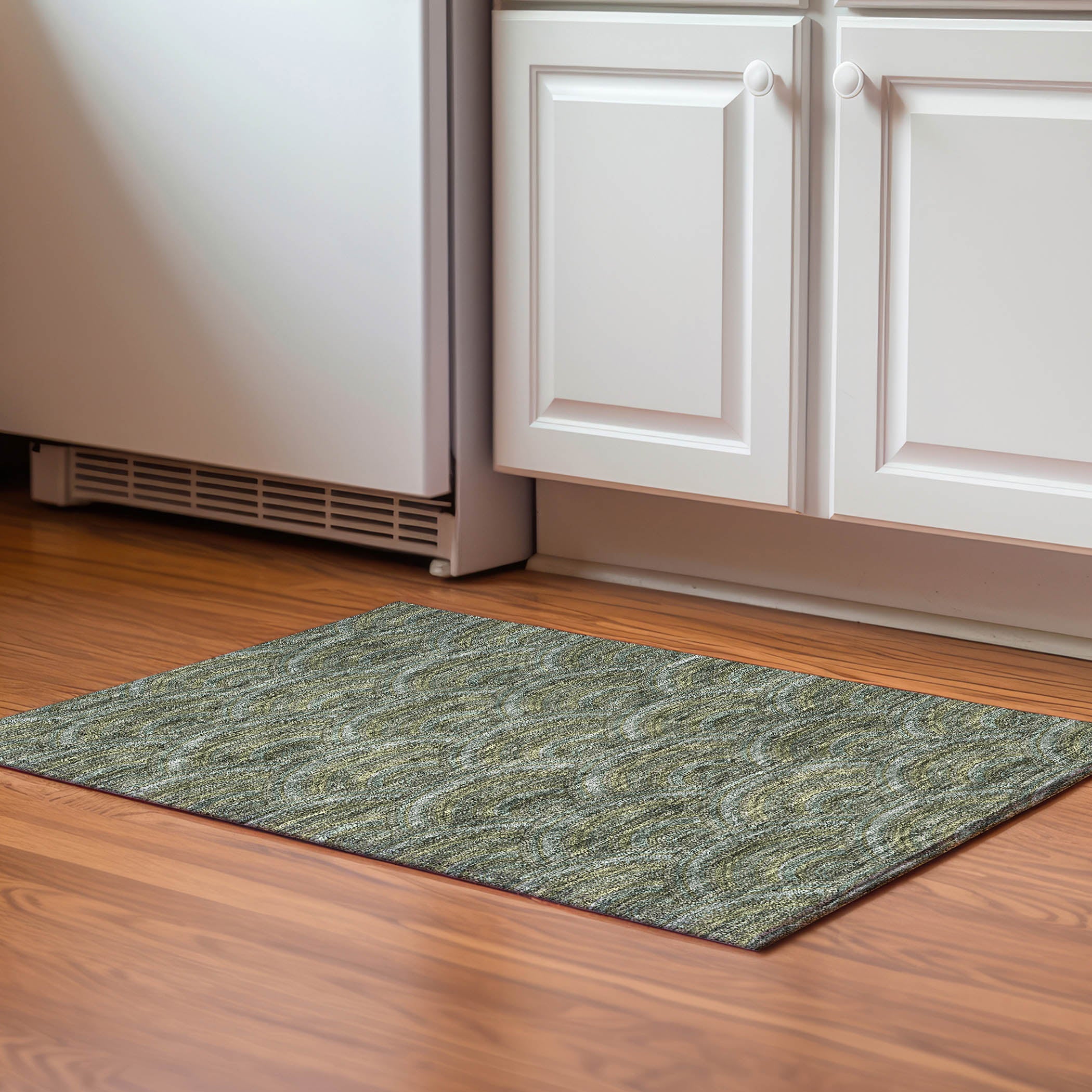 Nairobi Machine Washable Transitional Olive Green Rug 1'8" x 2'6" #shape_Rectangle