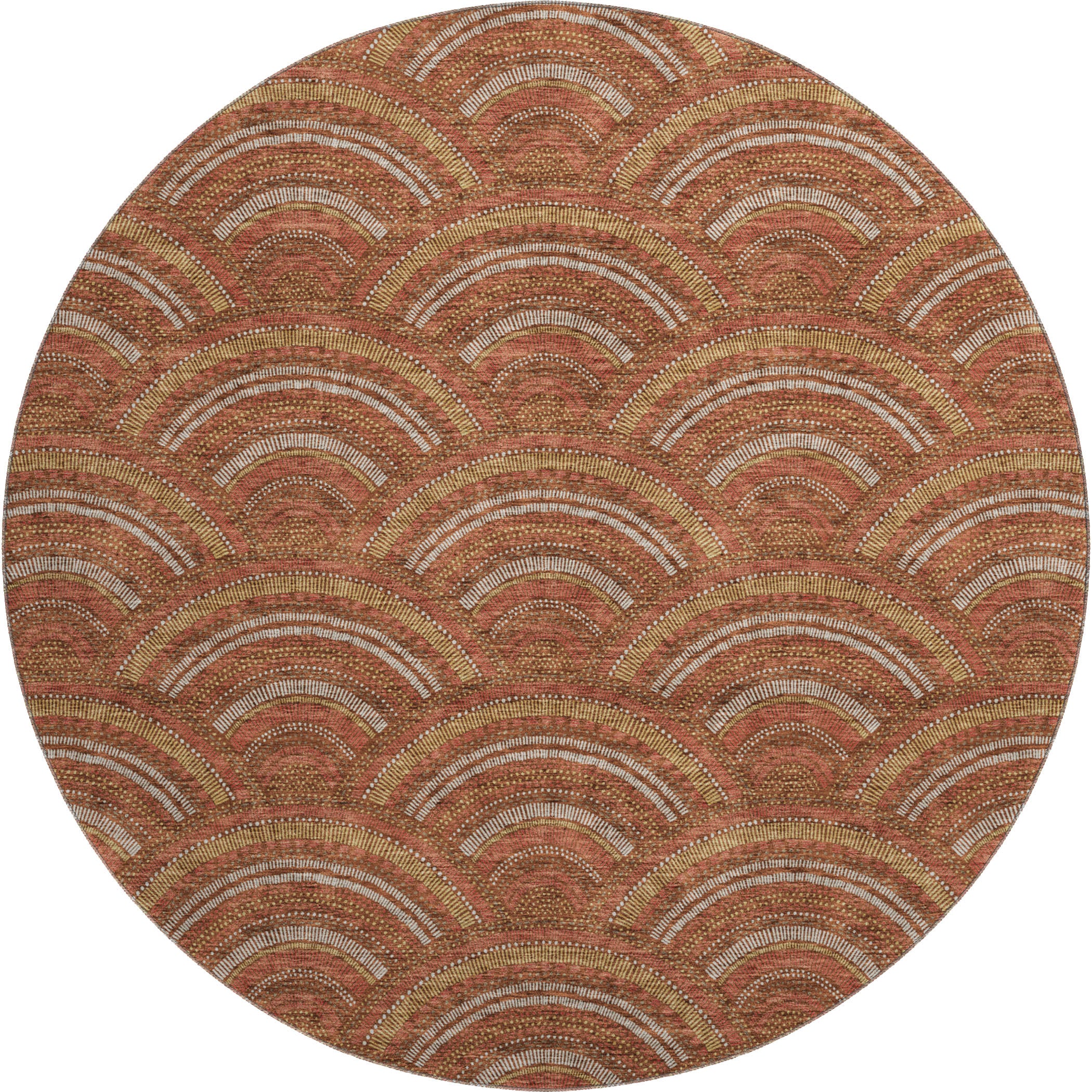 Nairobi Machine Washable Transitional Paprika Orange Rug 8' x 8' #shape_Round