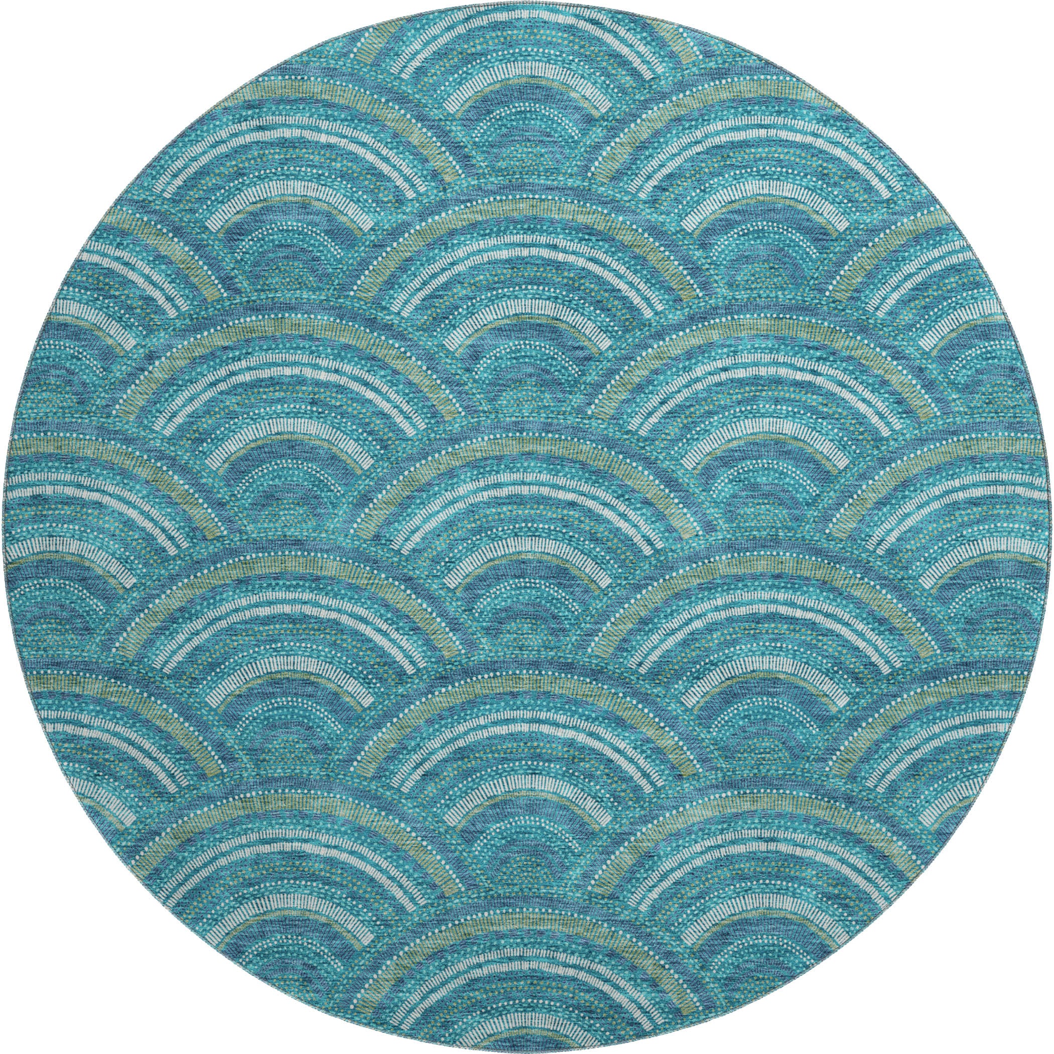 Nairobi Machine Washable Transitional Teal Rug 8' x 8' #shape_Round
