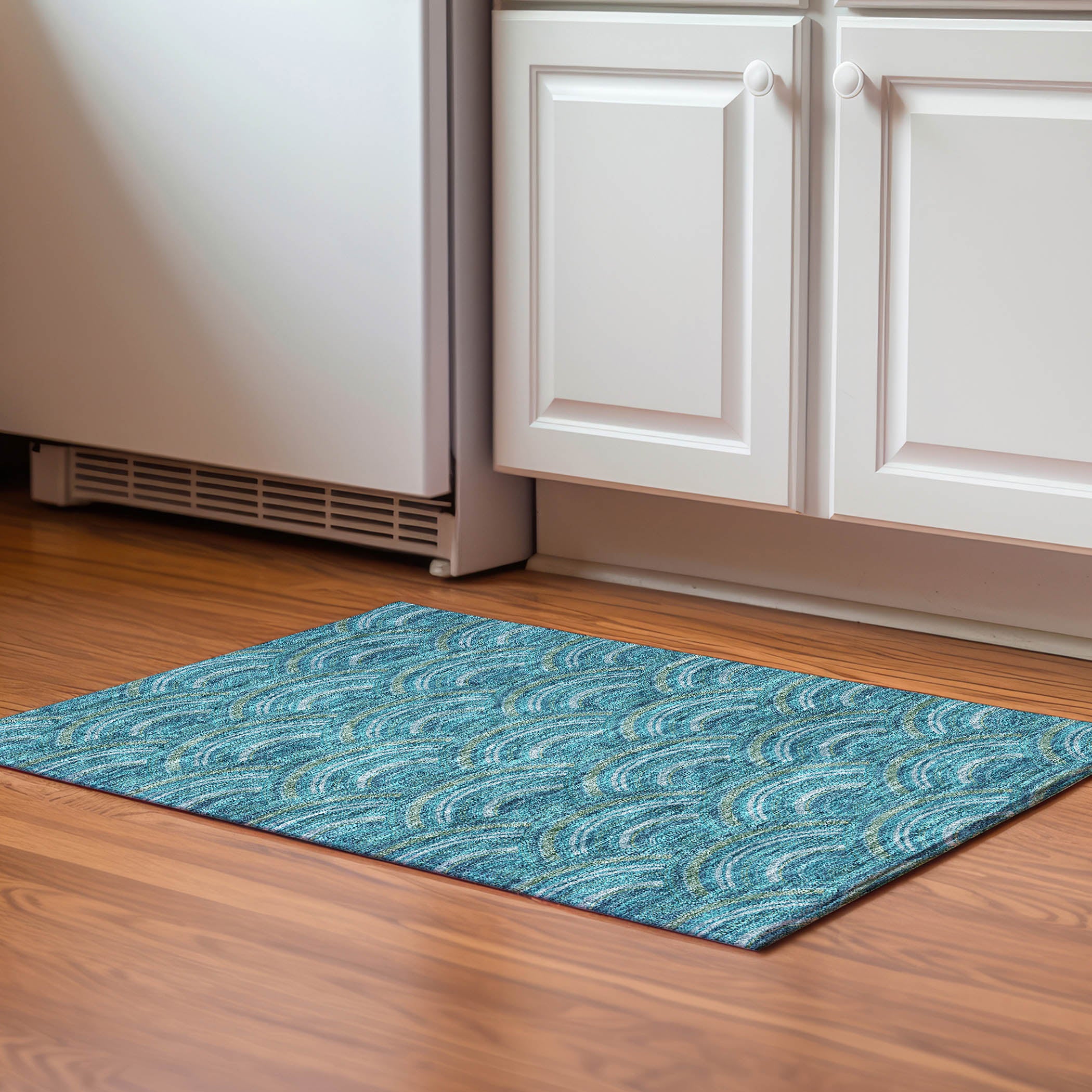 Nairobi Machine Washable Transitional Teal Rug 1'8" x 2'6" #shape_Rectangle