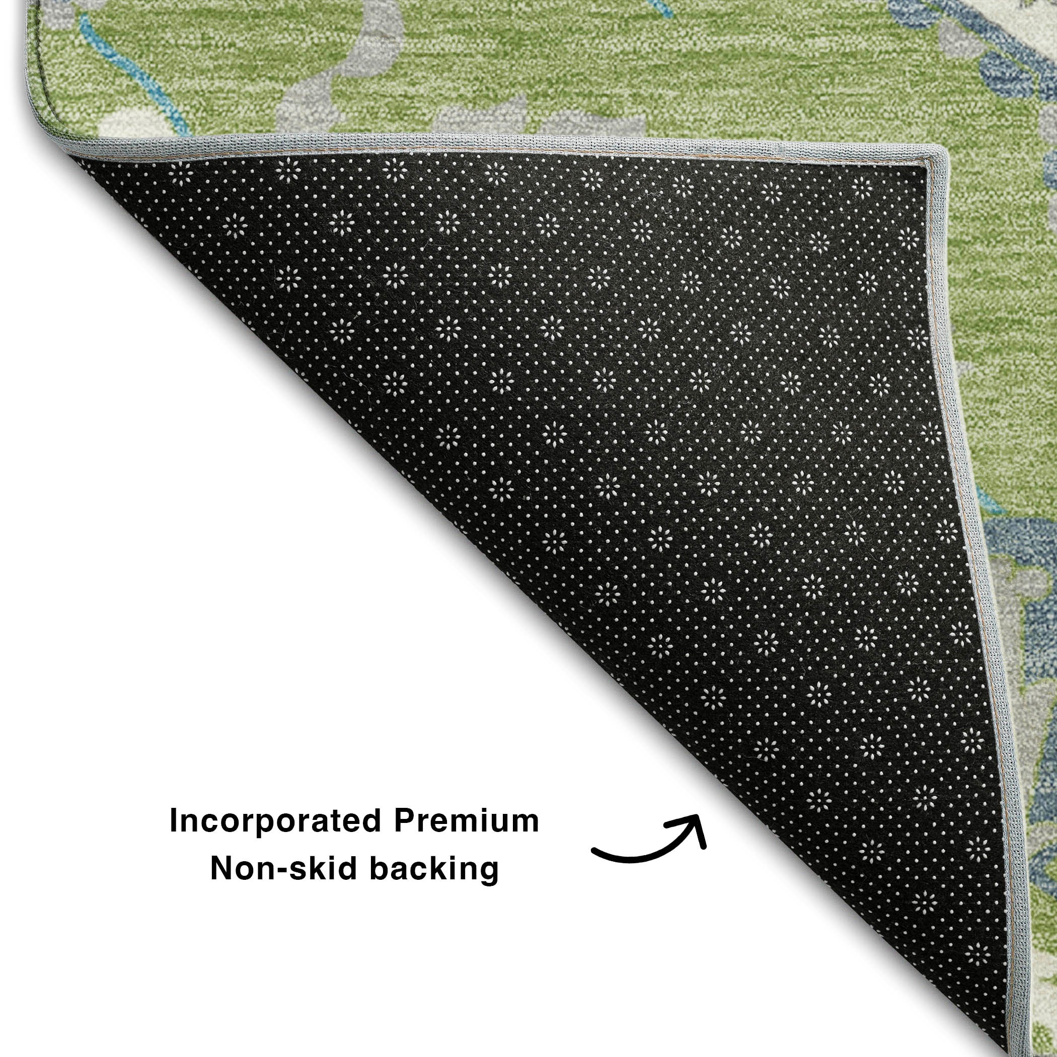 Oslo Machine Washable Traditional Aloe Green Rug 1'8" x 2'6" #shape_Rectangle