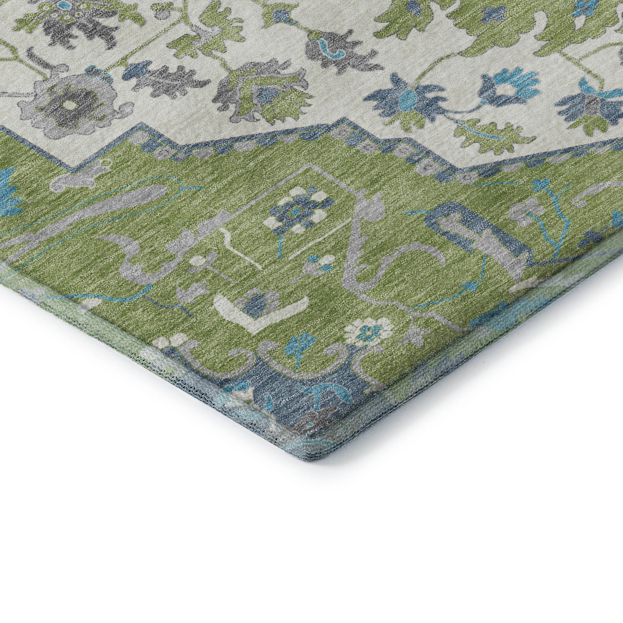 Oslo Machine Washable Traditional Aloe Green Rug 1'8" x 2'6" #shape_Rectangle