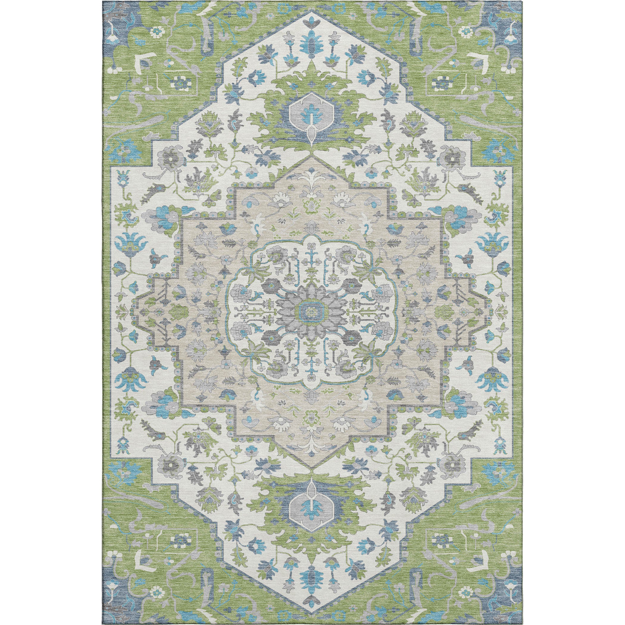 Oslo Machine Washable Traditional Aloe Green Rug 2'6" x 3'10" #shape_Rectangle