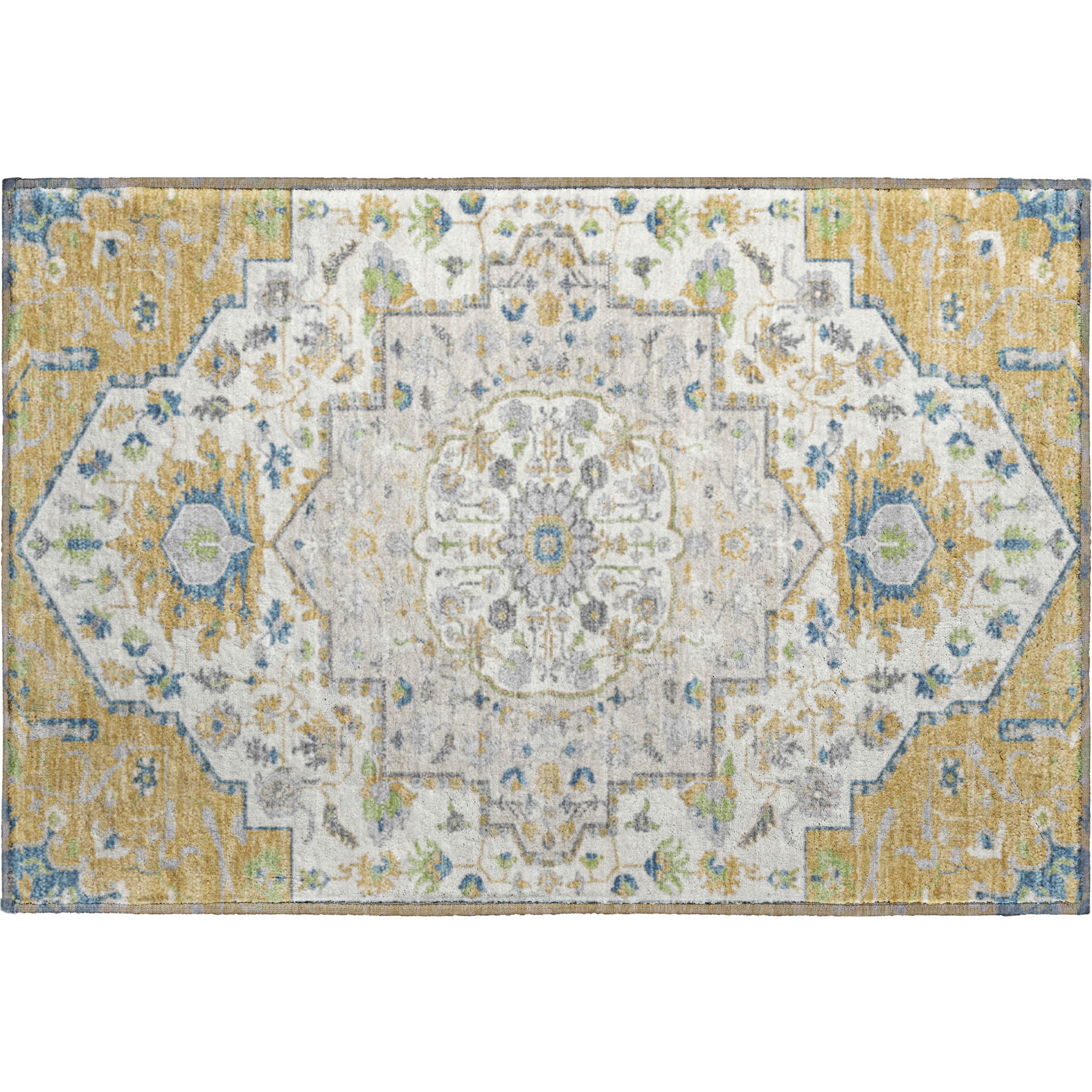 Oslo Machine Washable Traditional Gold Rug 1'8" x 2'6" #shape_Rectangle