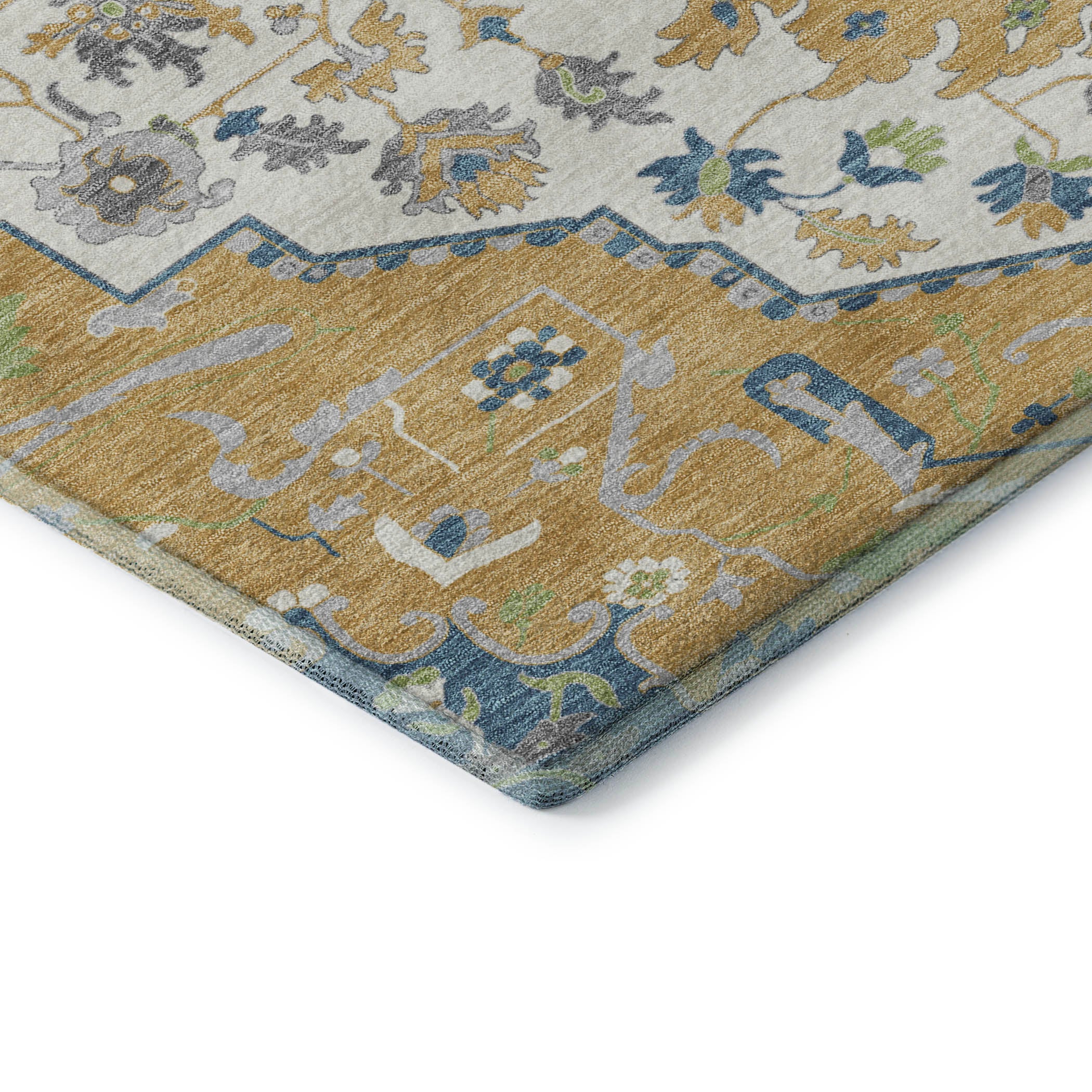 Oslo Machine Washable Traditional Gold Rug 1'8" x 2'6" #shape_Rectangle
