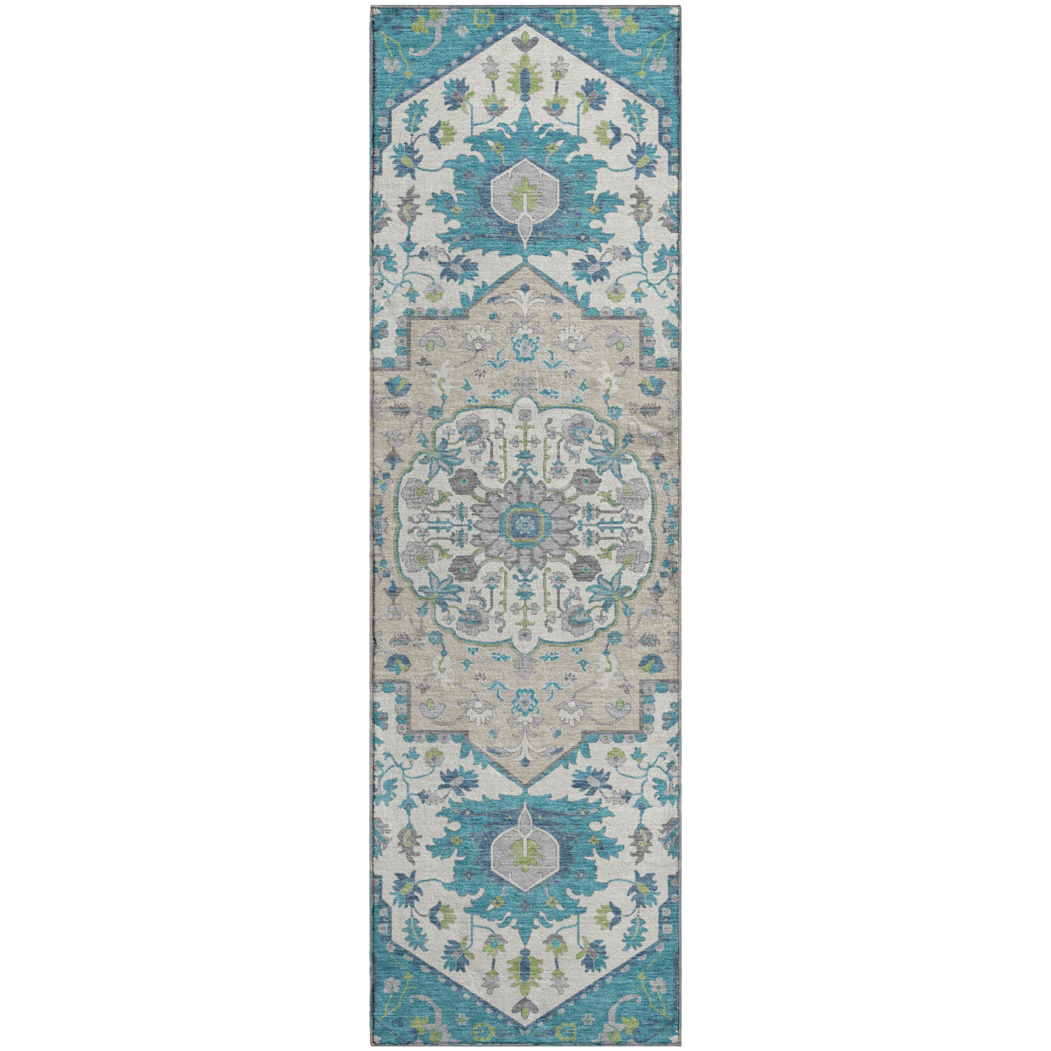 Oslo Machine Washable Traditional Teal Rug 2'3" x 7'6" #shape_Runner
