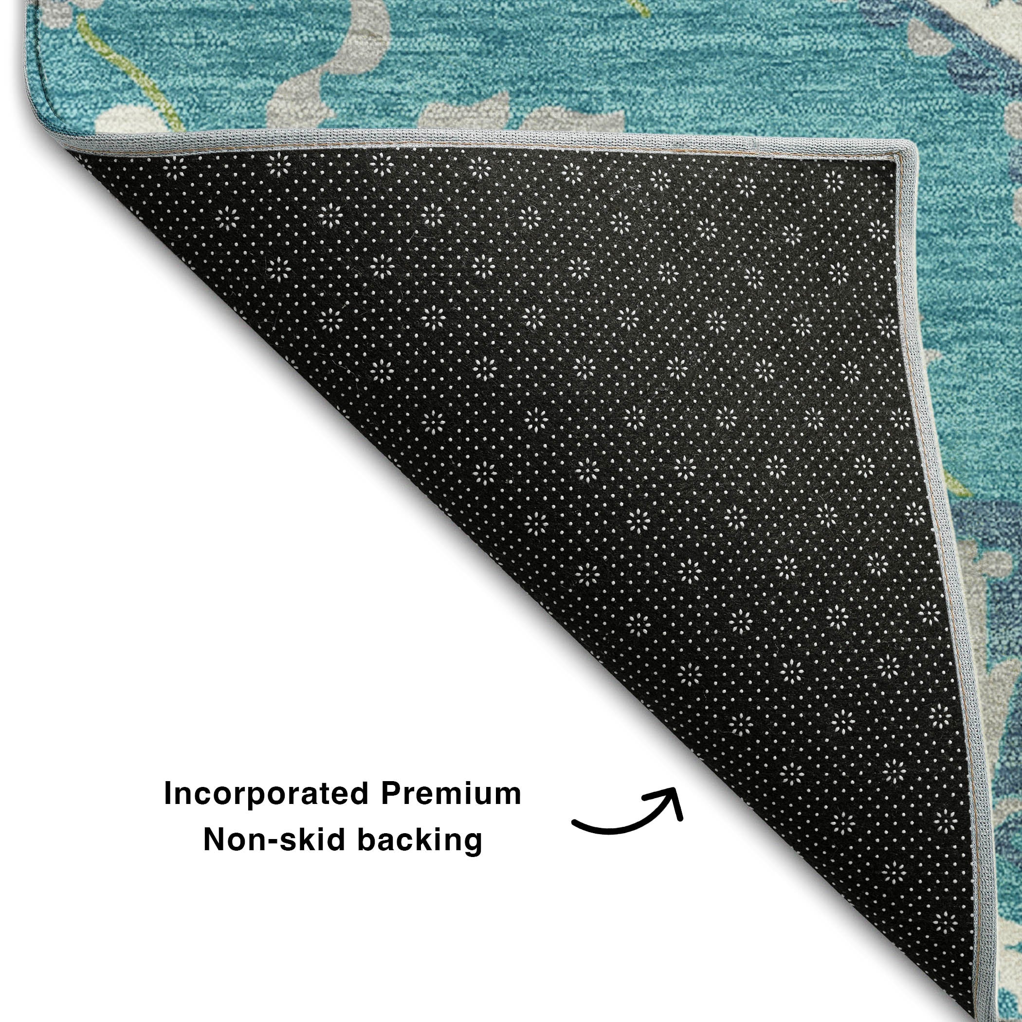 Oslo Machine Washable Traditional Teal Rug 1'8" x 2'6" #shape_Rectangle