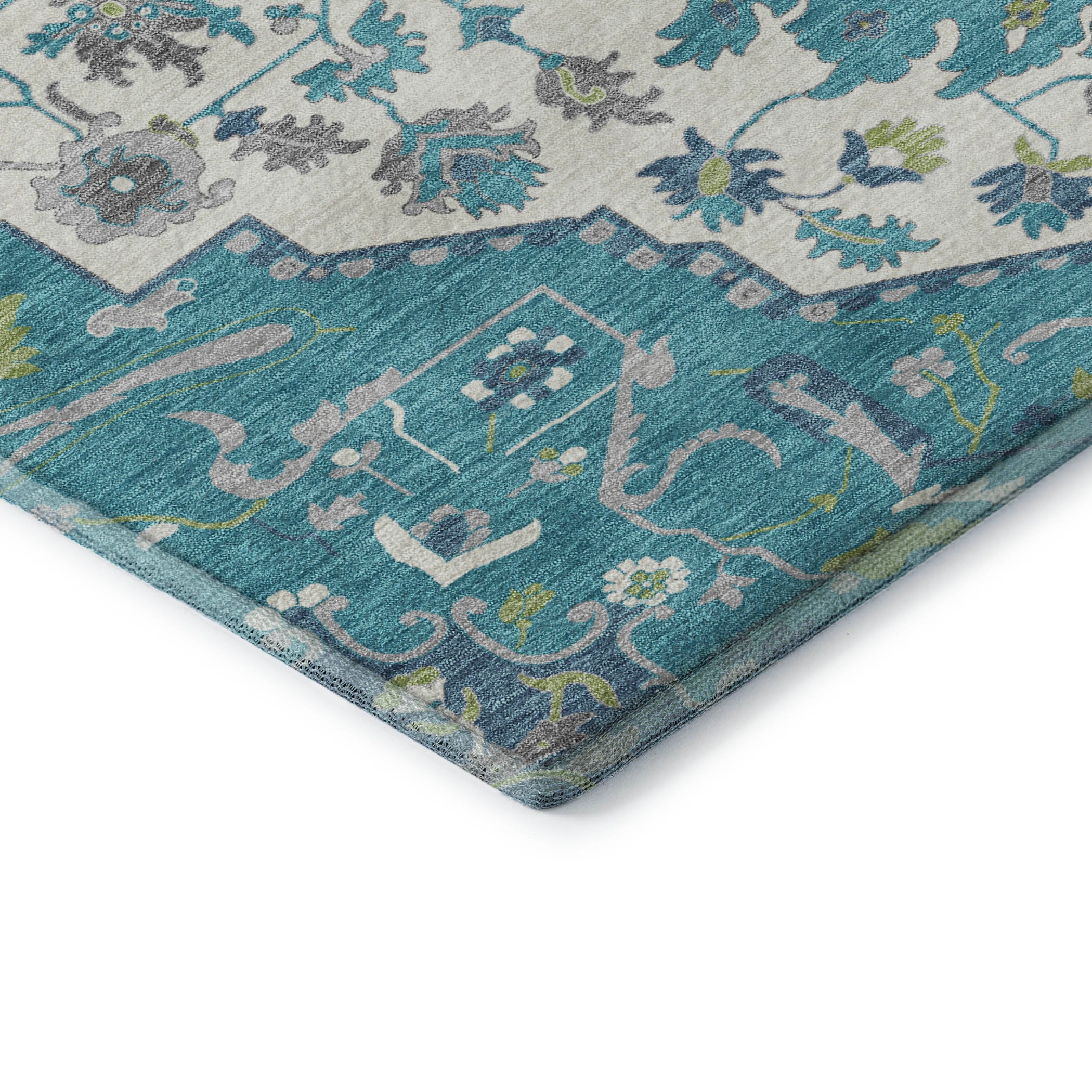 Oslo Machine Washable Traditional Teal Rug 1'8" x 2'6" #shape_Rectangle