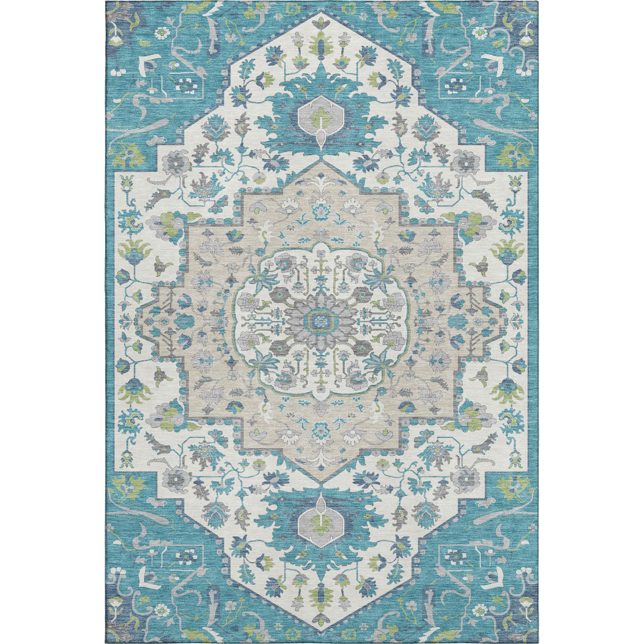 Oslo Machine Washable Traditional Teal Rug 2'6" x 3'10" #shape_Rectangle
