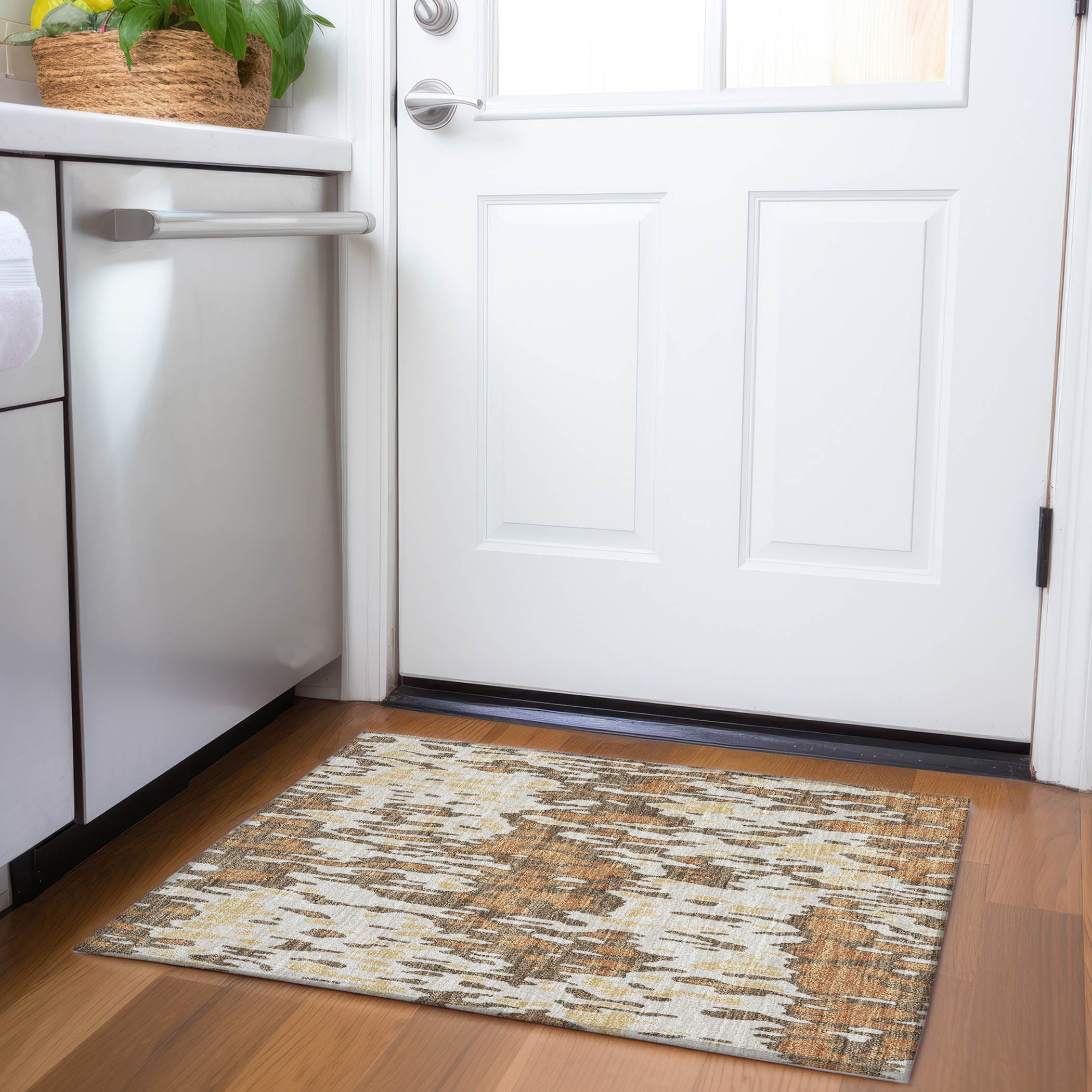Luang Prabang Machine Washable Transitional Copper Orange Rug 1'8" x 2'6" #shape_Rectangle