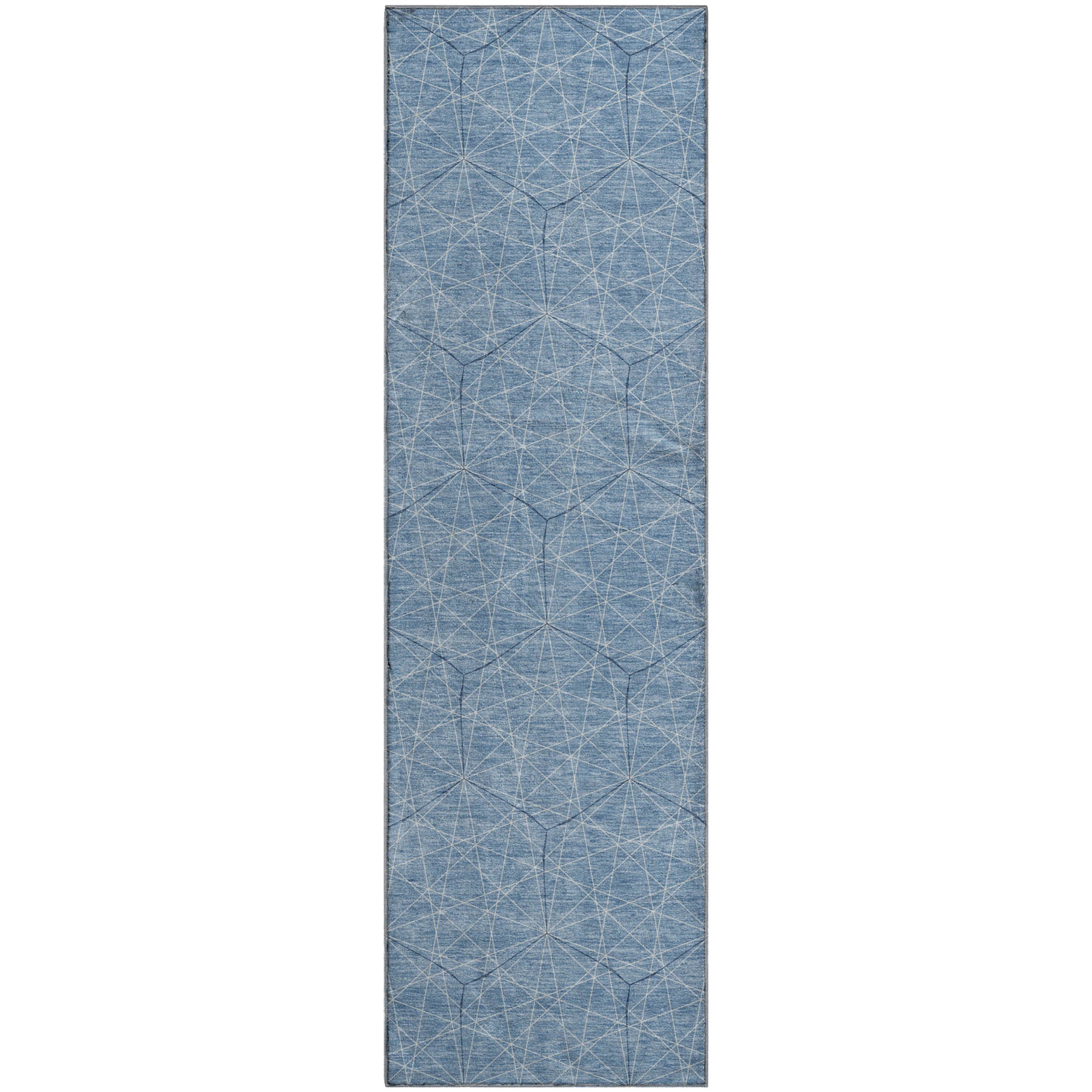 Prague Machine Washable Transitional Denim Blue Rug 2'3" x 7'6" #shape_Runner